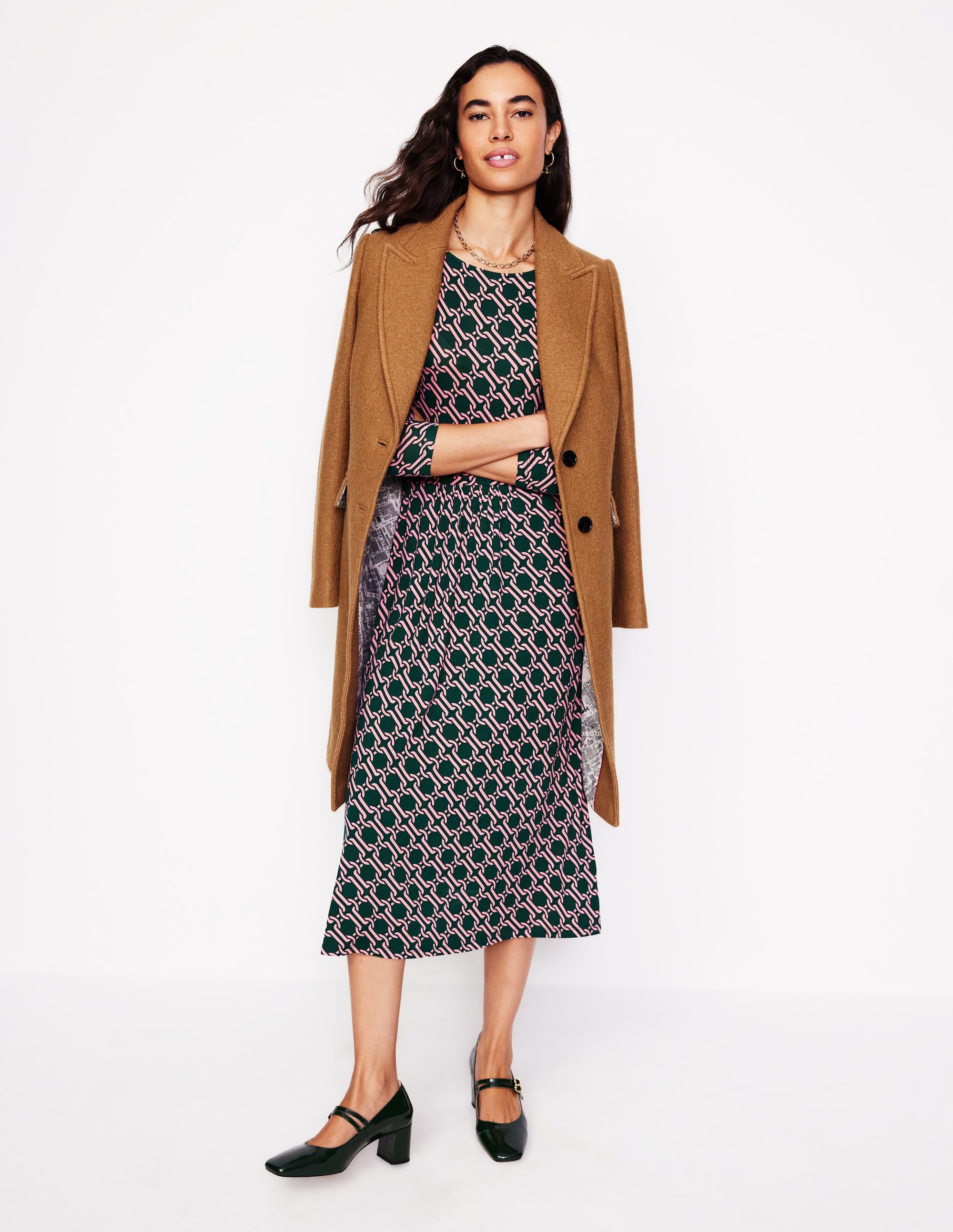 Robe midi Amelie à manches longues-Clairière, motif Chain Geo - Image 1