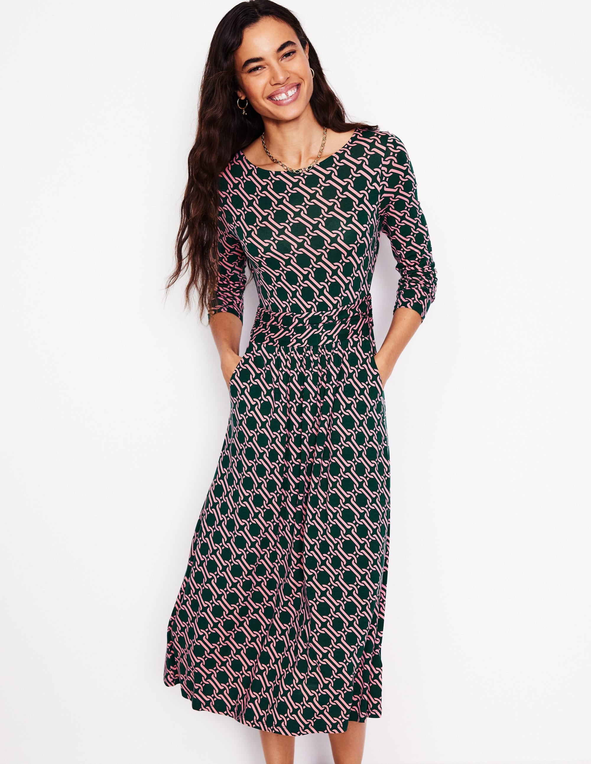 Robe midi Amelie à manches longues-Clairière, motif Chain Geo - Image 4