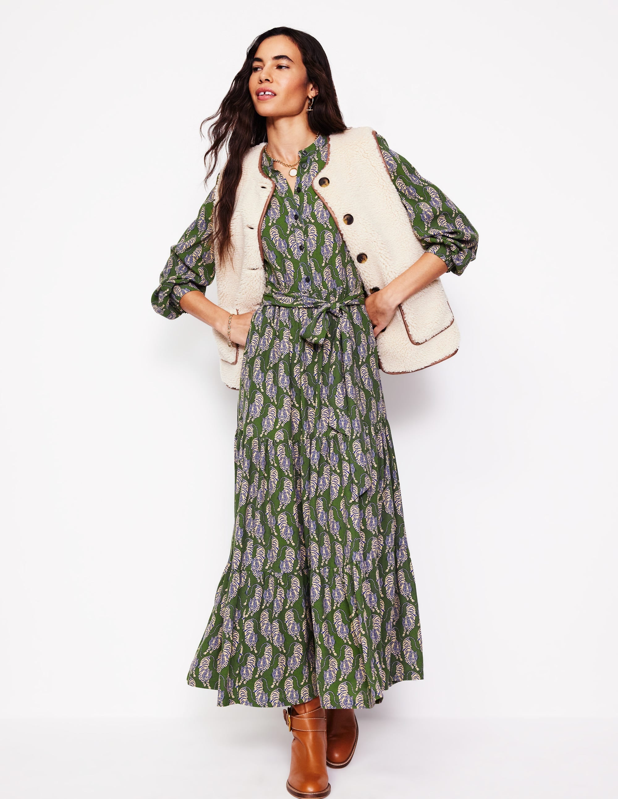 Alba Maxikleid aus Viskose-Schnittlauch, Tiger - Image 1