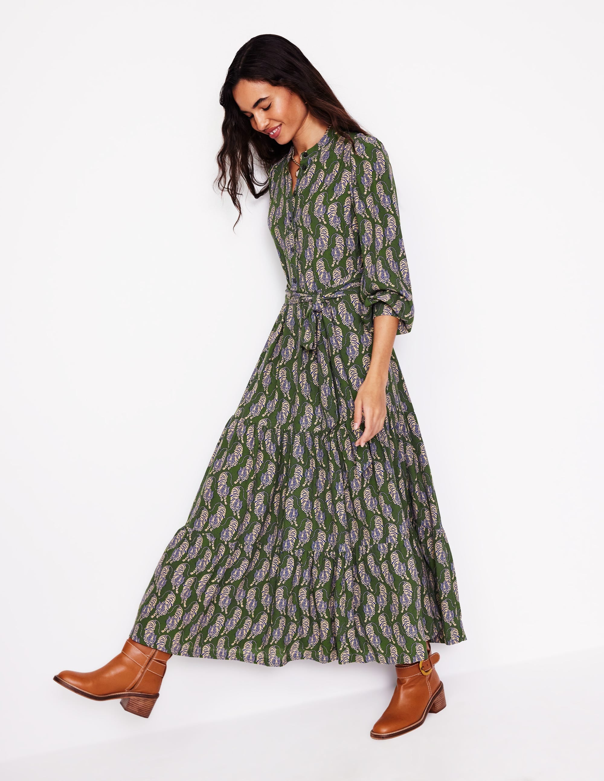 Alba Maxikleid aus Viskose-Schnittlauch, Tiger - Image 4