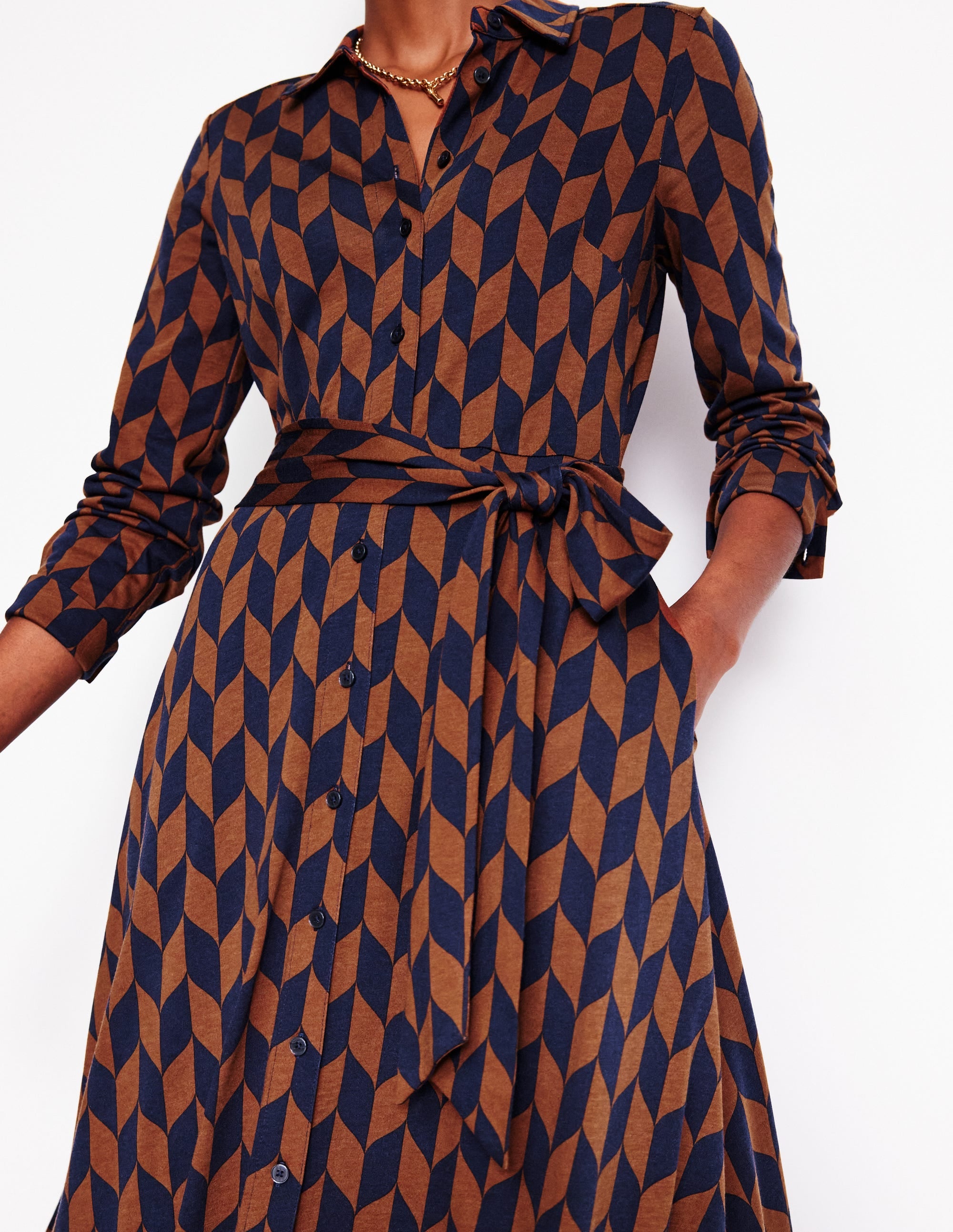 Robe-chemise Marcia en jersey-Cognac, motif Chevron Swirl - Image 2