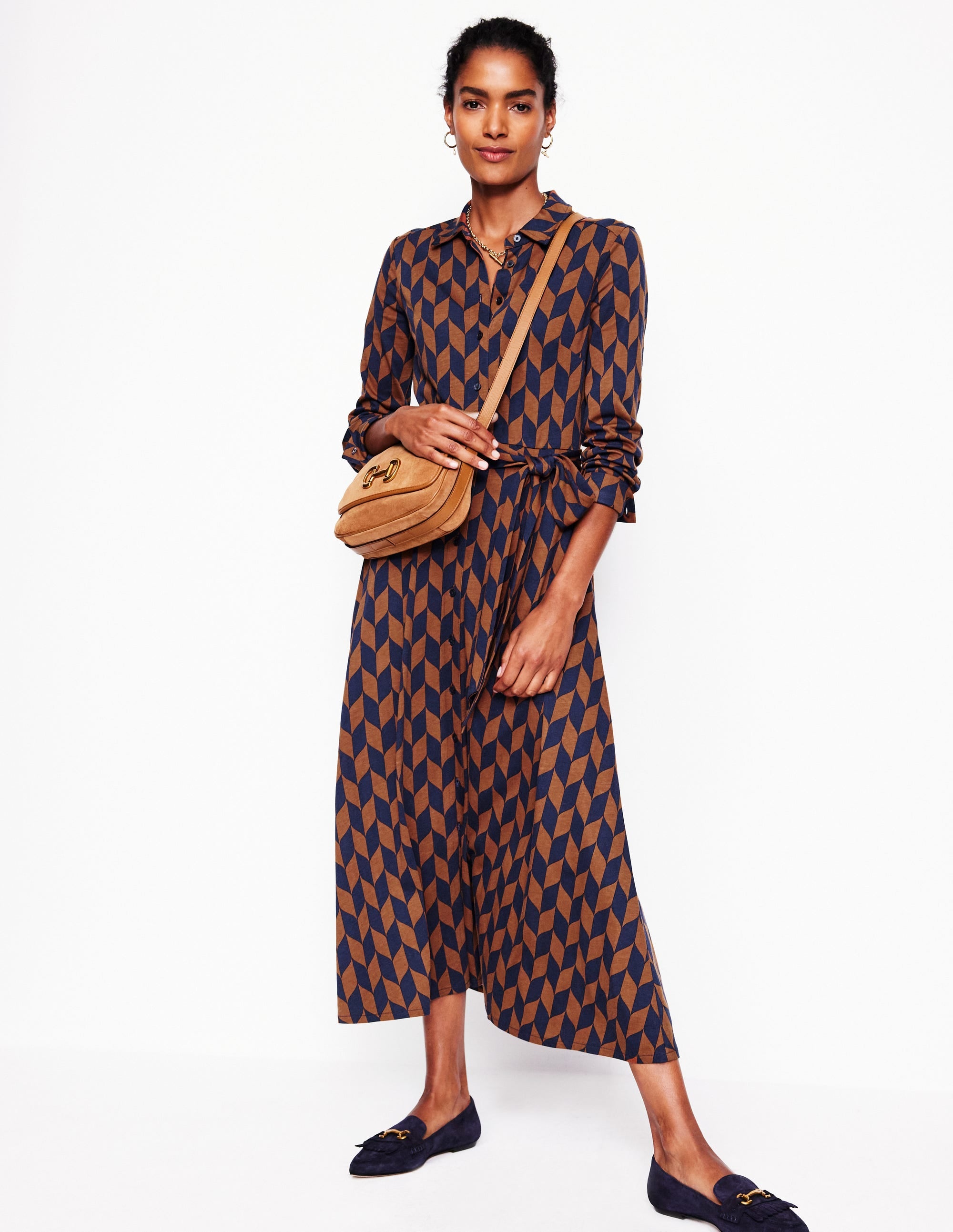 Robe-chemise Marcia en jersey-Cognac, motif Chevron Swirl - Image 4
