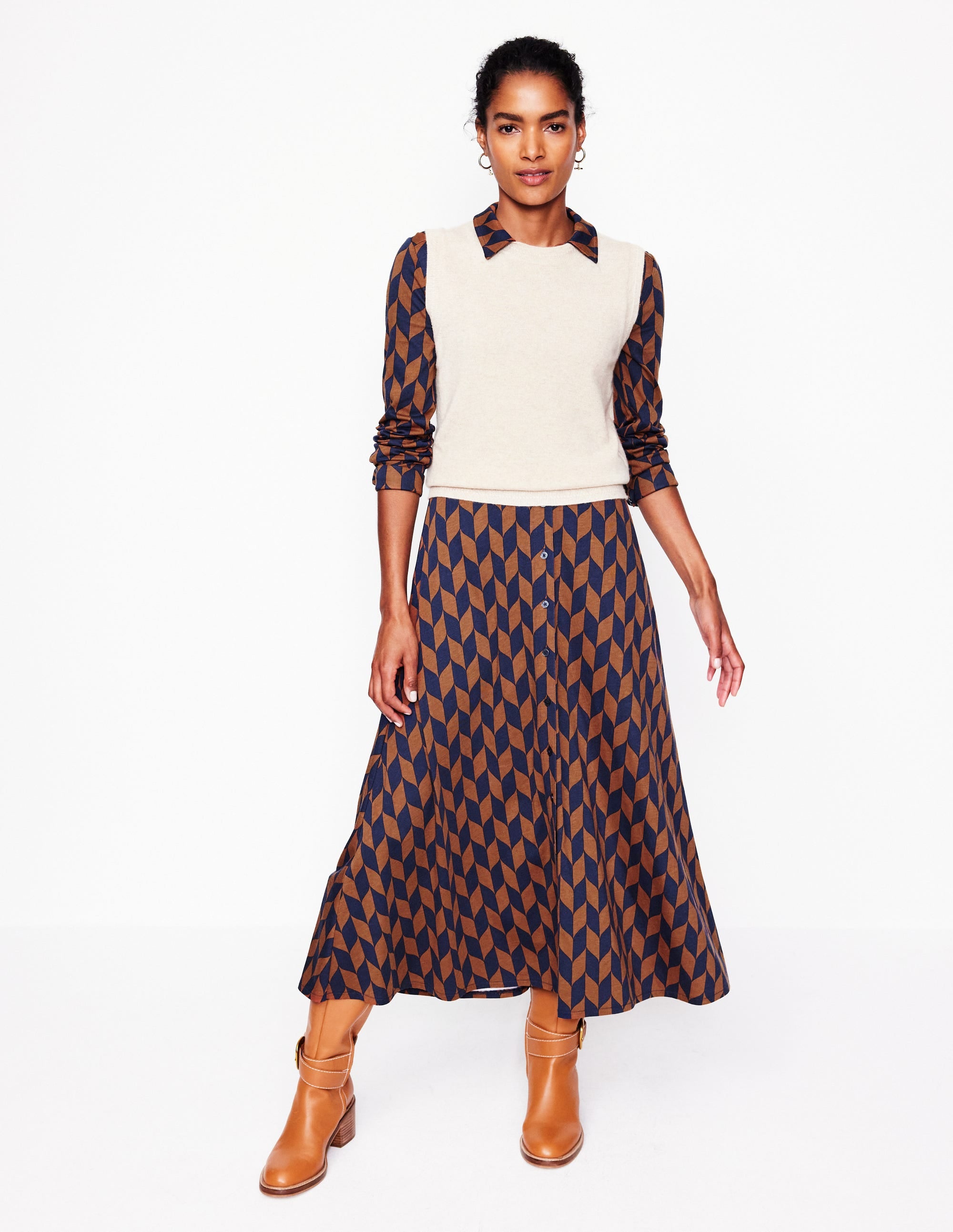 Robe-chemise Marcia en jersey-Cognac, motif Chevron Swirl - Image 5
