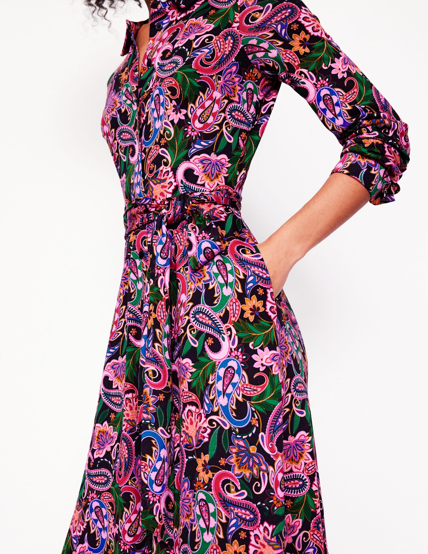 Marcia Midi-Hemdblusenkleid aus Jersey-Bunt, Paisley Fusion-Motiv