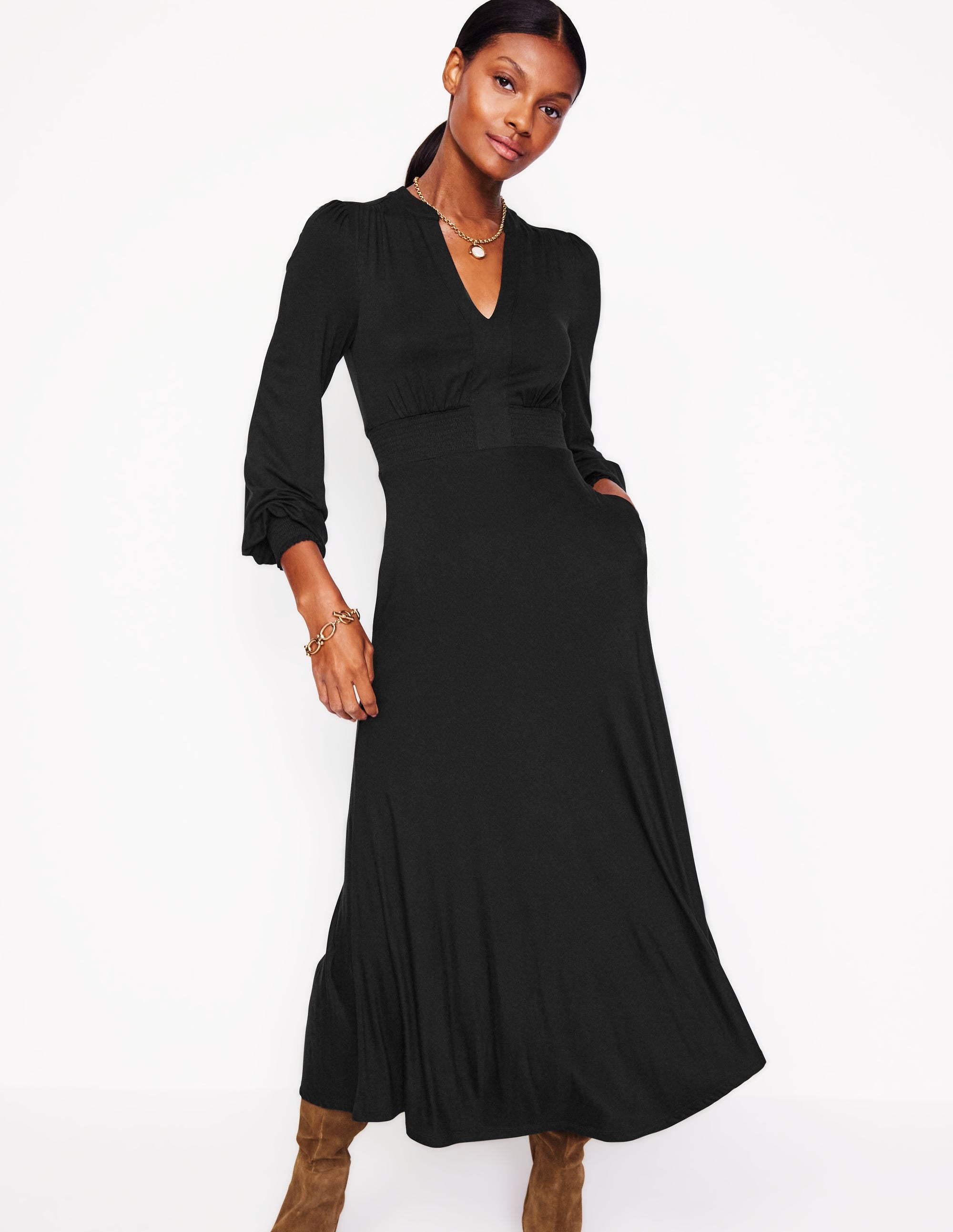 Robe midi Georgia en jersey-Noir - Image 4