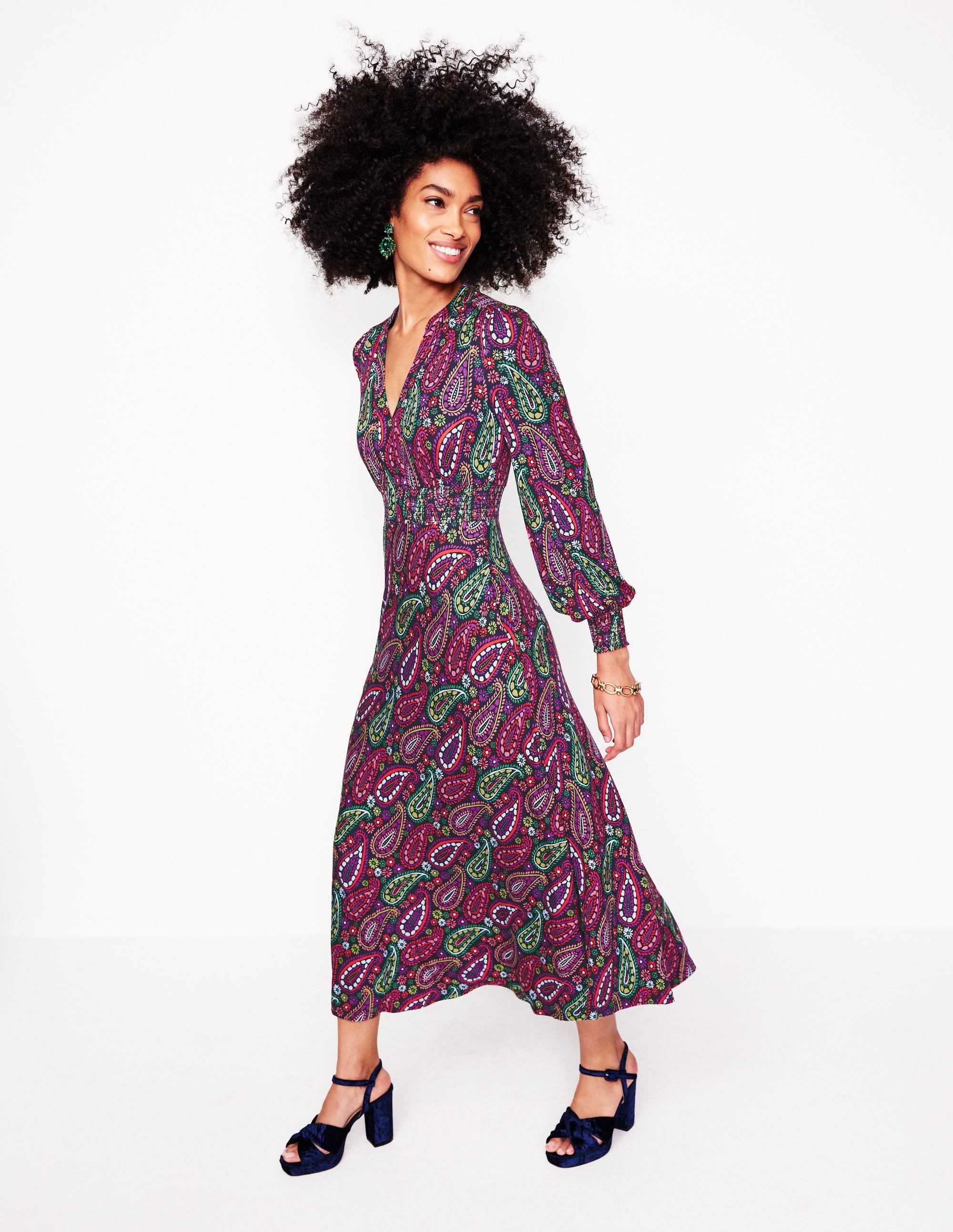 Robe midi Georgia en jersey-Multi, motif Illustrated Paisley - Image 1