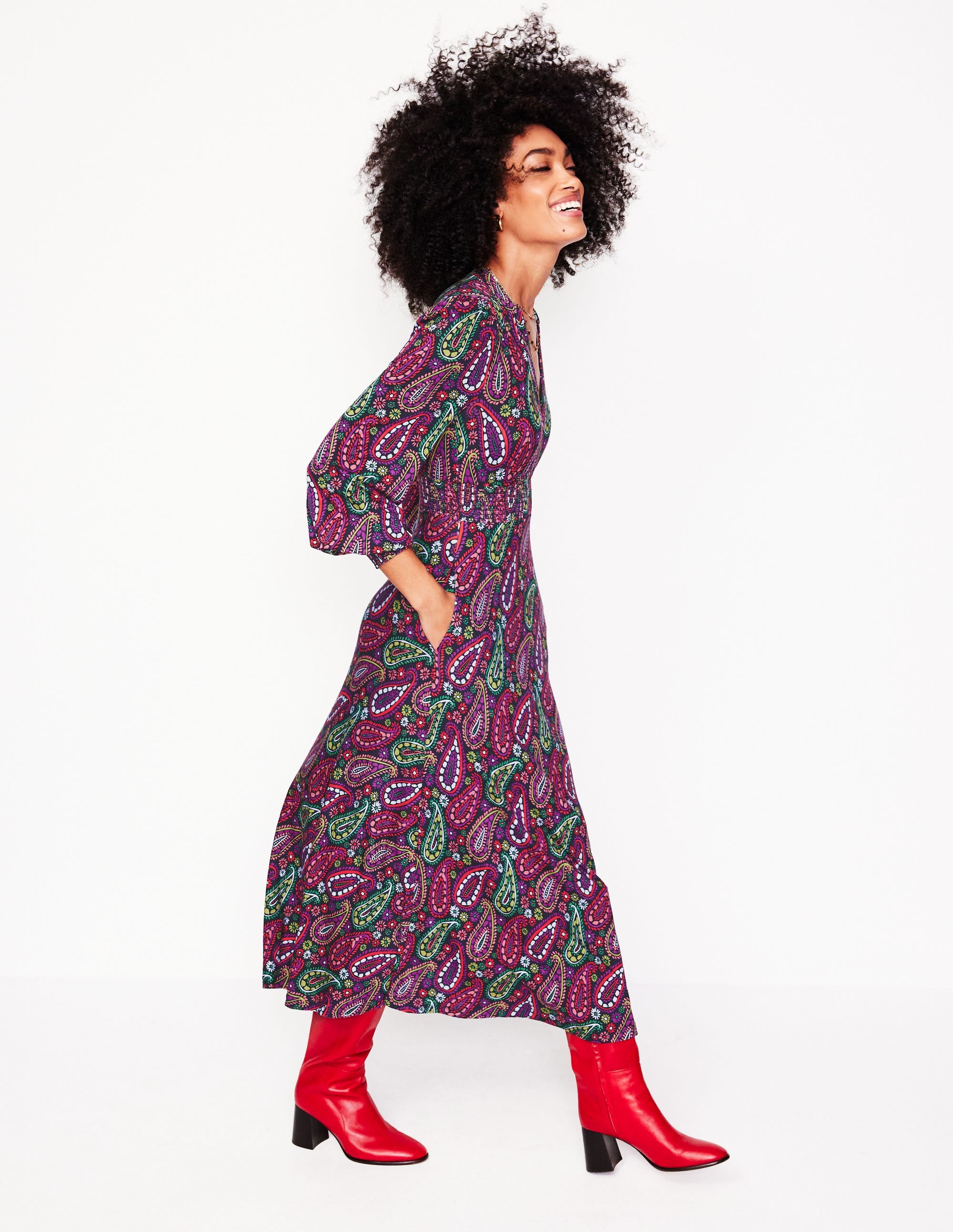 Robe midi Georgia en jersey-Multi, motif Illustrated Paisley - Image 5