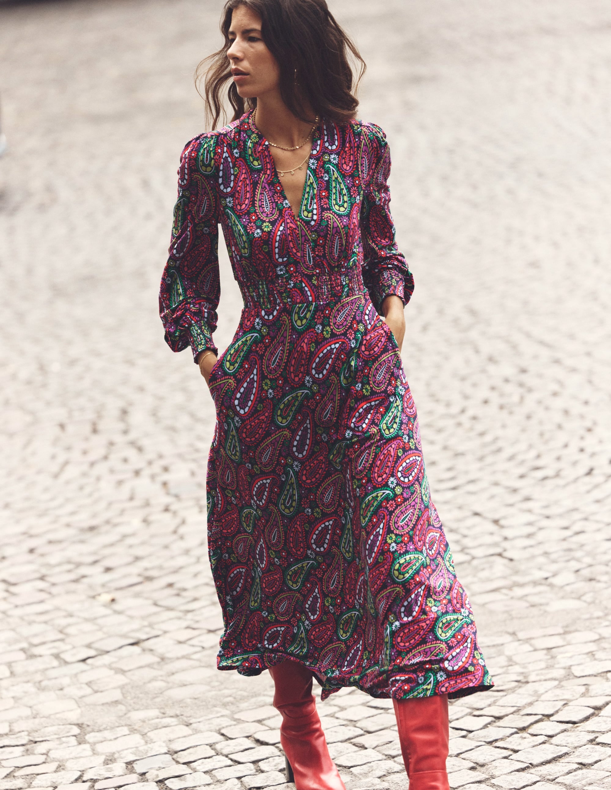 Robe midi Georgia en jersey-Multi, motif Illustrated Paisley - Image 6