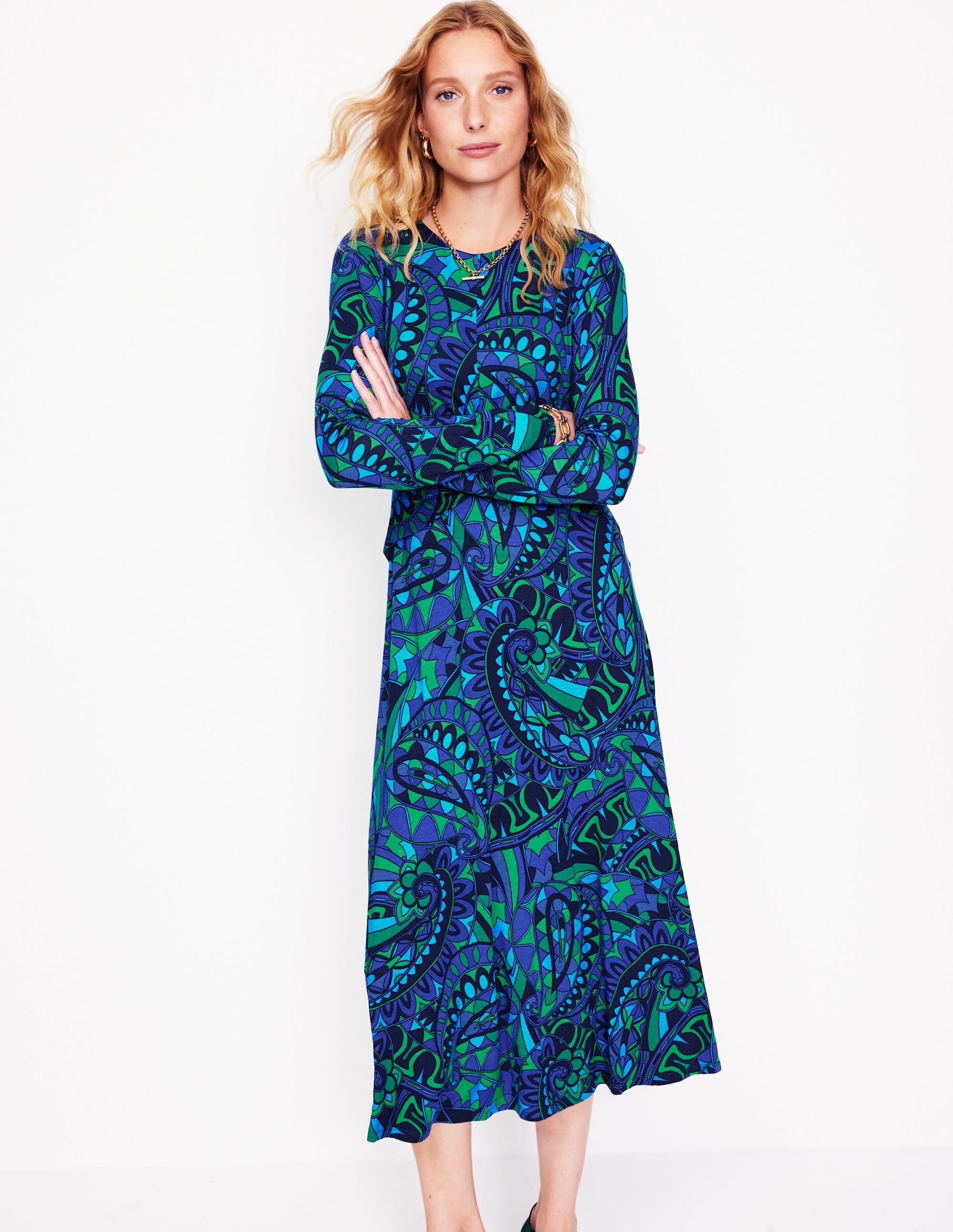 Robe en jersey à taille torsadée-Astro Green/Skipper Fun Stripe - Image 1