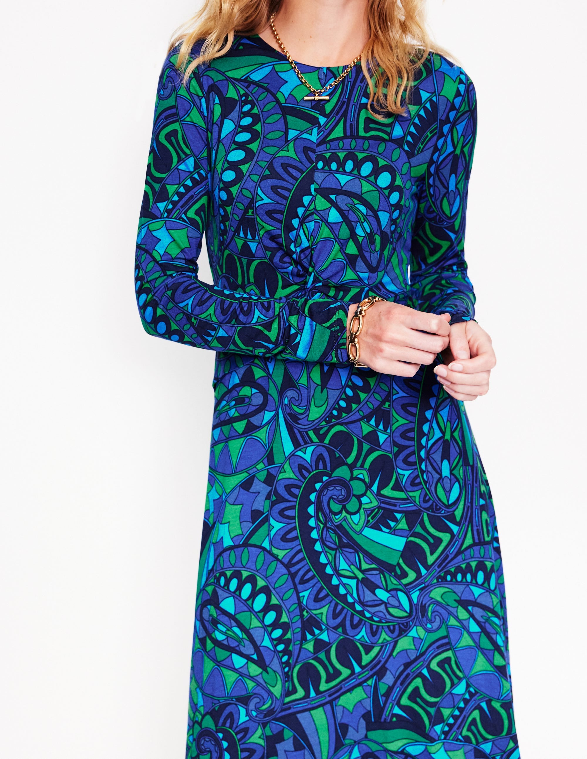 Robe en jersey à taille torsadée-Astro Green/Skipper Fun Stripe - Image 2