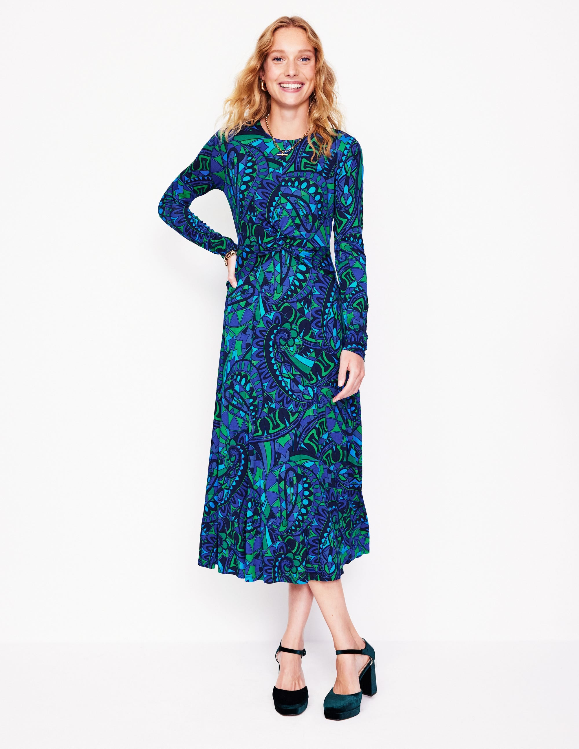 Robe en jersey à taille torsadée-Astro Green/Skipper Fun Stripe - Image 4