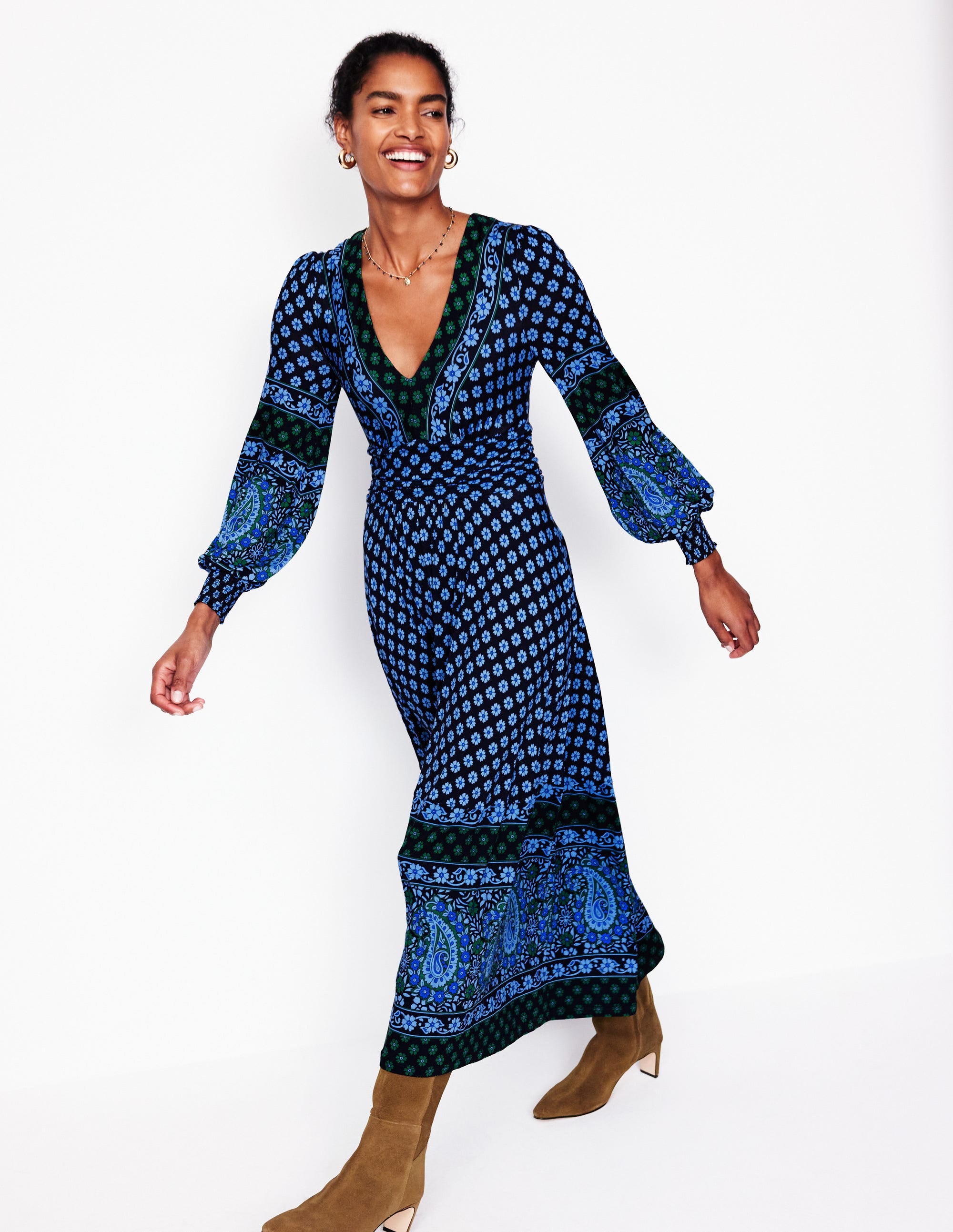 Daphne Maxikleid aus Jersey-Dämmerung blau, Paisley Kleiner Blumenstrauß - Image 1