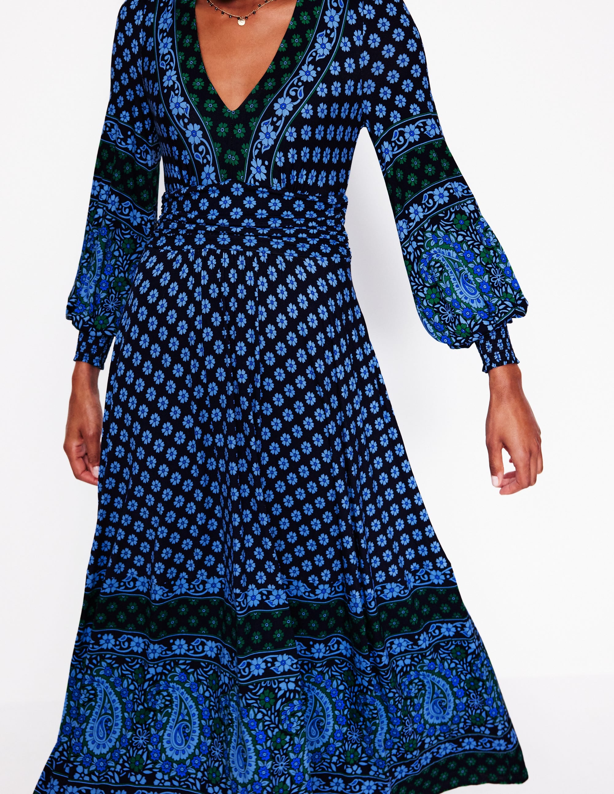 Daphne Maxikleid aus Jersey-Dämmerung blau, Paisley Kleiner Blumenstrauß - Image 2