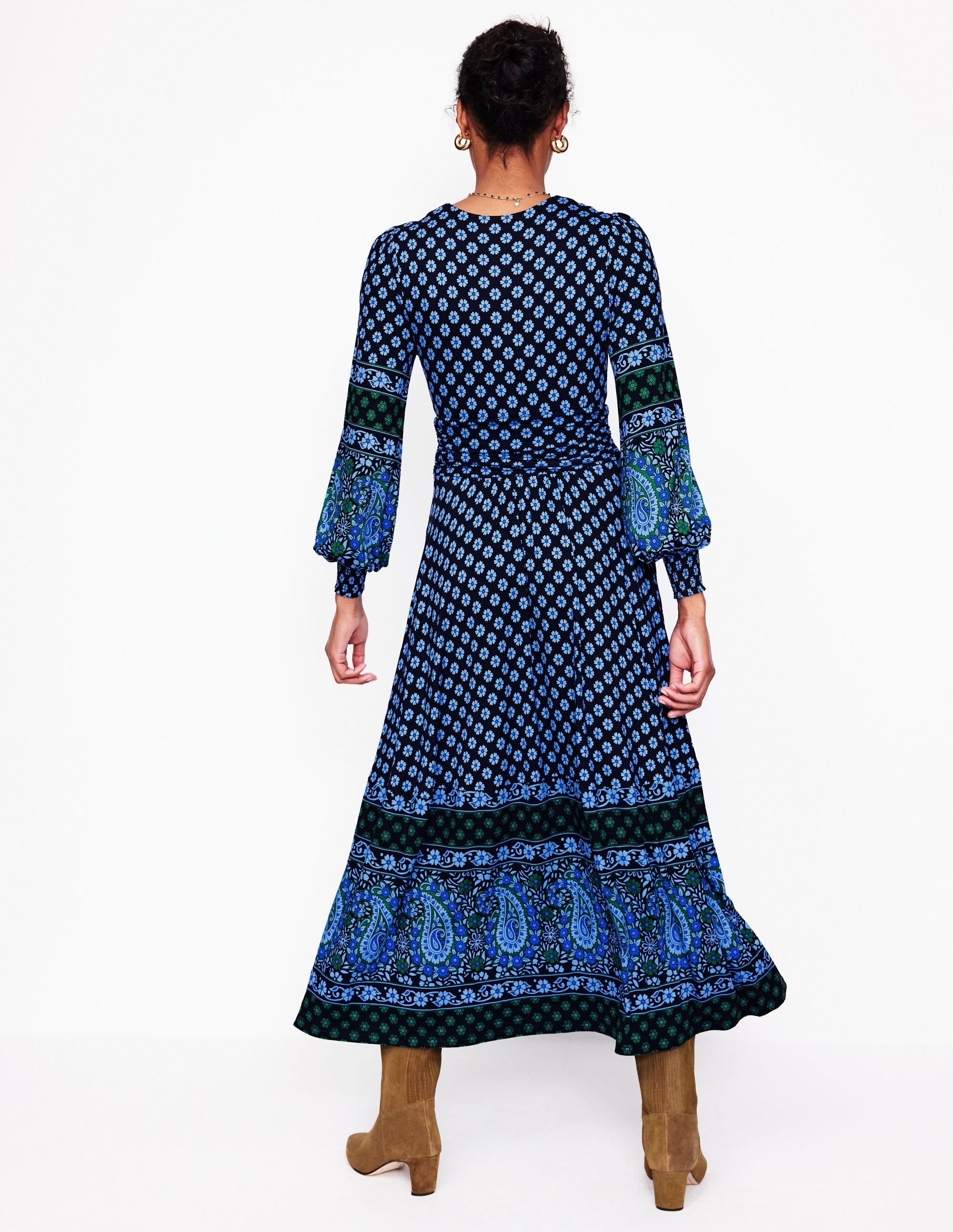 Daphne Maxikleid aus Jersey-Dämmerung blau, Paisley Kleiner Blumenstrauß - Image 3