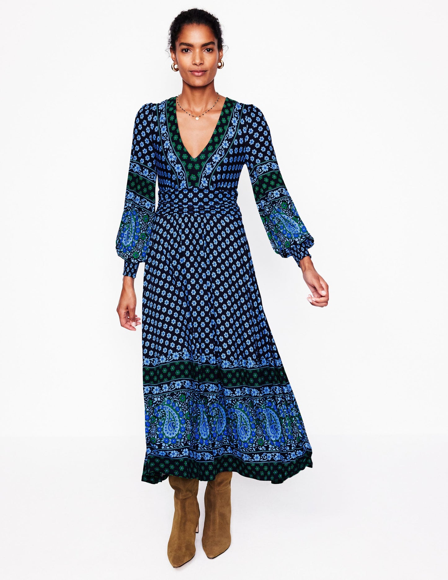 Daphne Jersey Maxi Dress-Dawn Blue, Paisley Posy