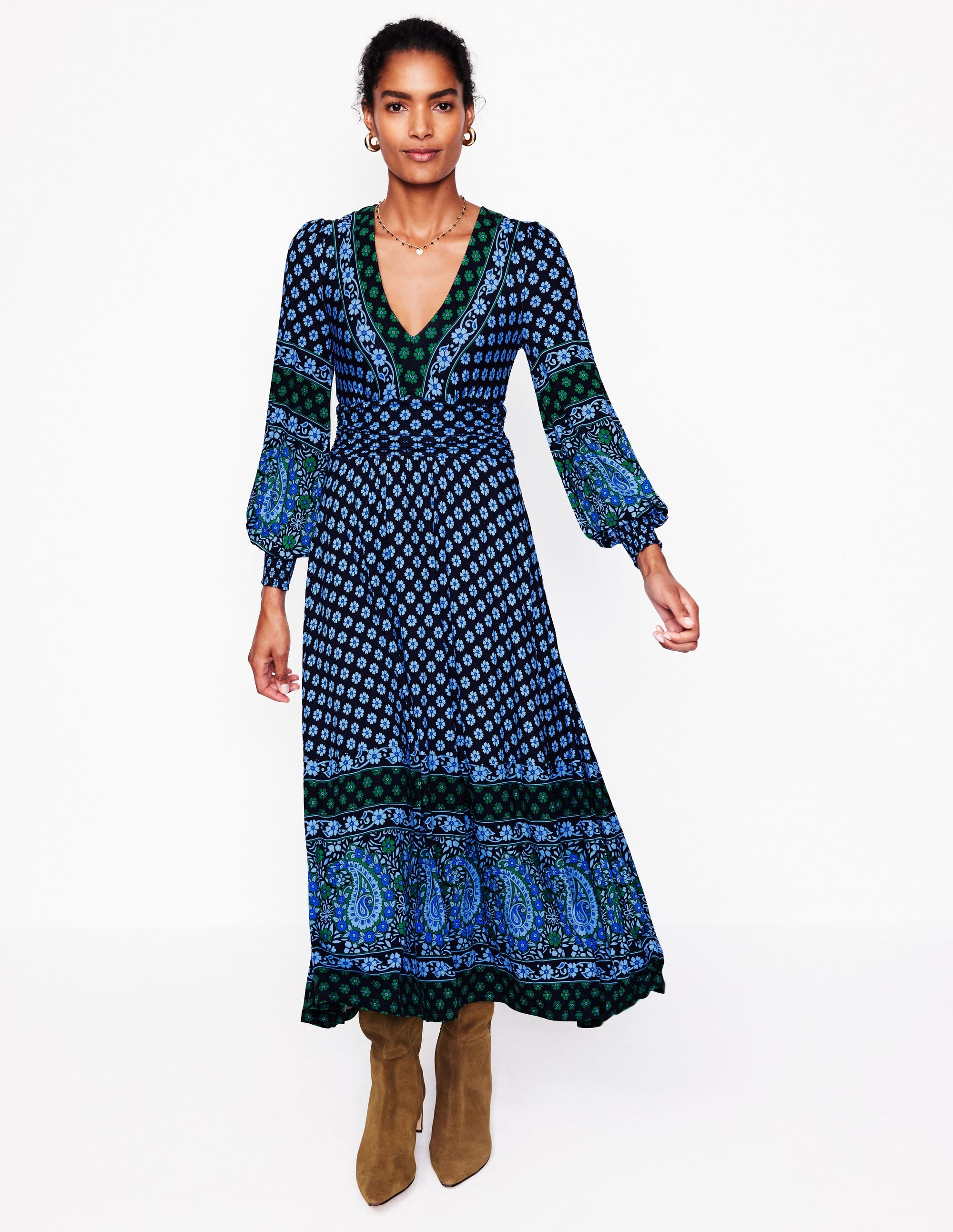 Daphne Maxikleid aus Jersey-Dämmerung blau, Paisley Kleiner Blumenstrauß - Image 4