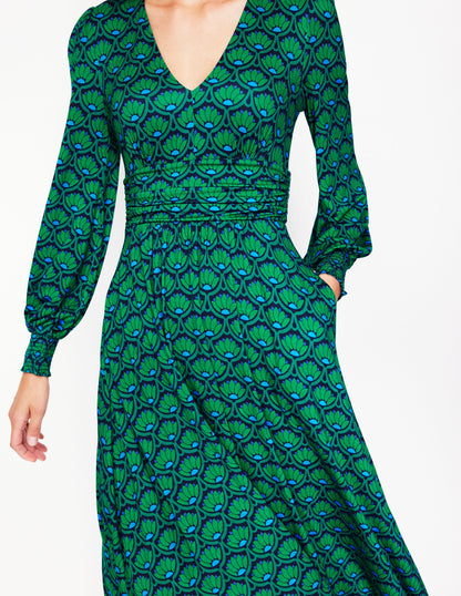 Daphne Jersey Maxi Dress-Rich Emerald, Lotus Stamp