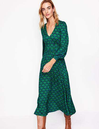 Daphne Jersey Maxi Dress-Rich Emerald, Lotus Stamp