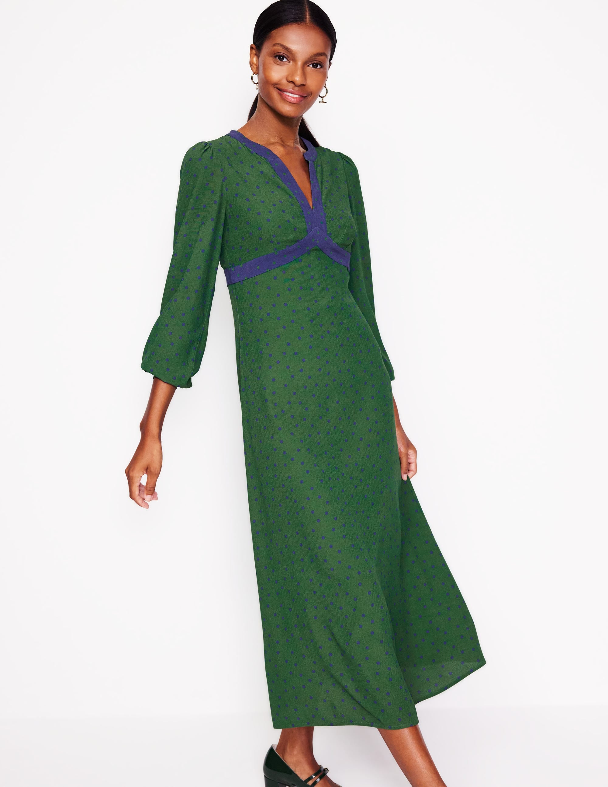 Imelda Border Print Midi Dress-Eden, Sparse Spot - Image 1