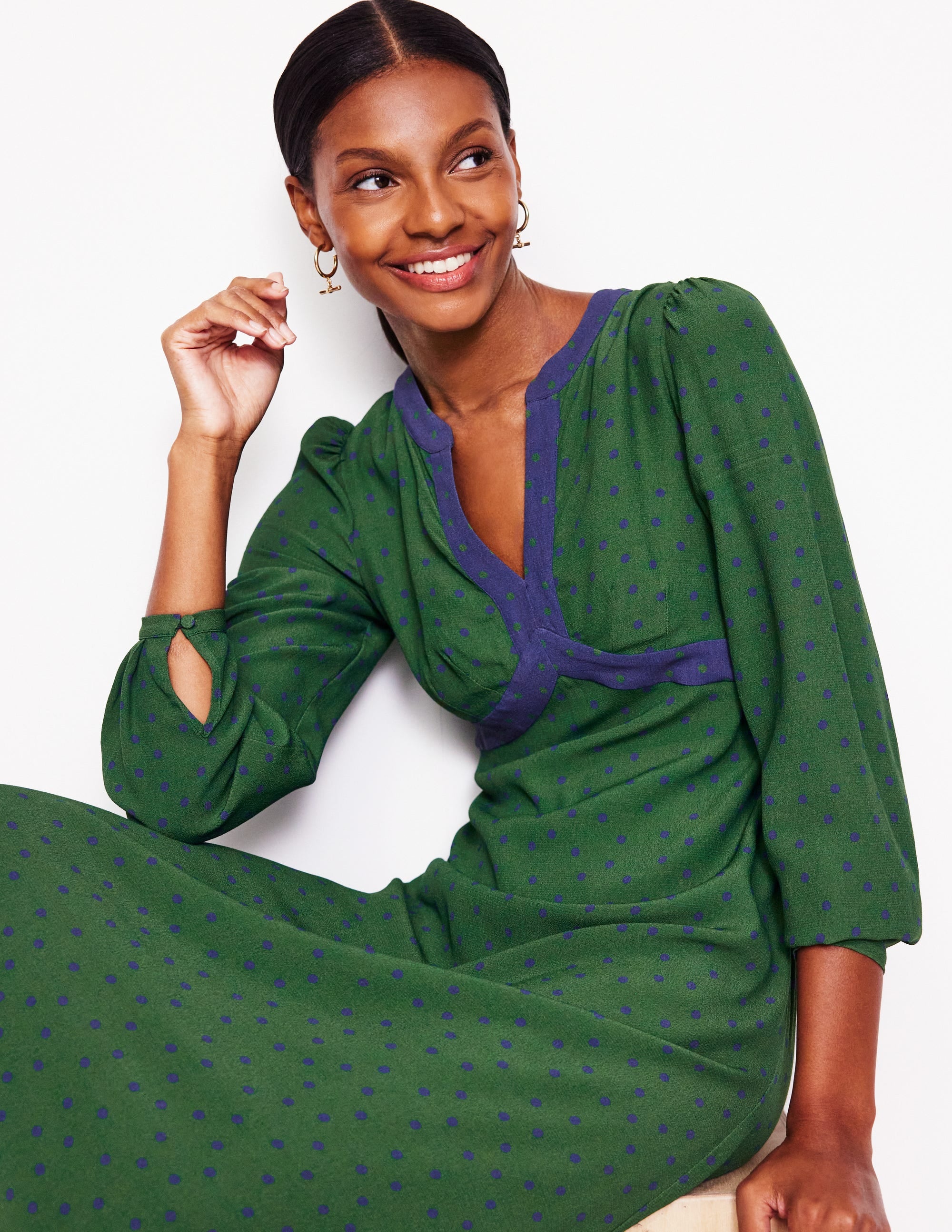 Imelda Border Print Midi Dress-Eden, Sparse Spot - Image 4