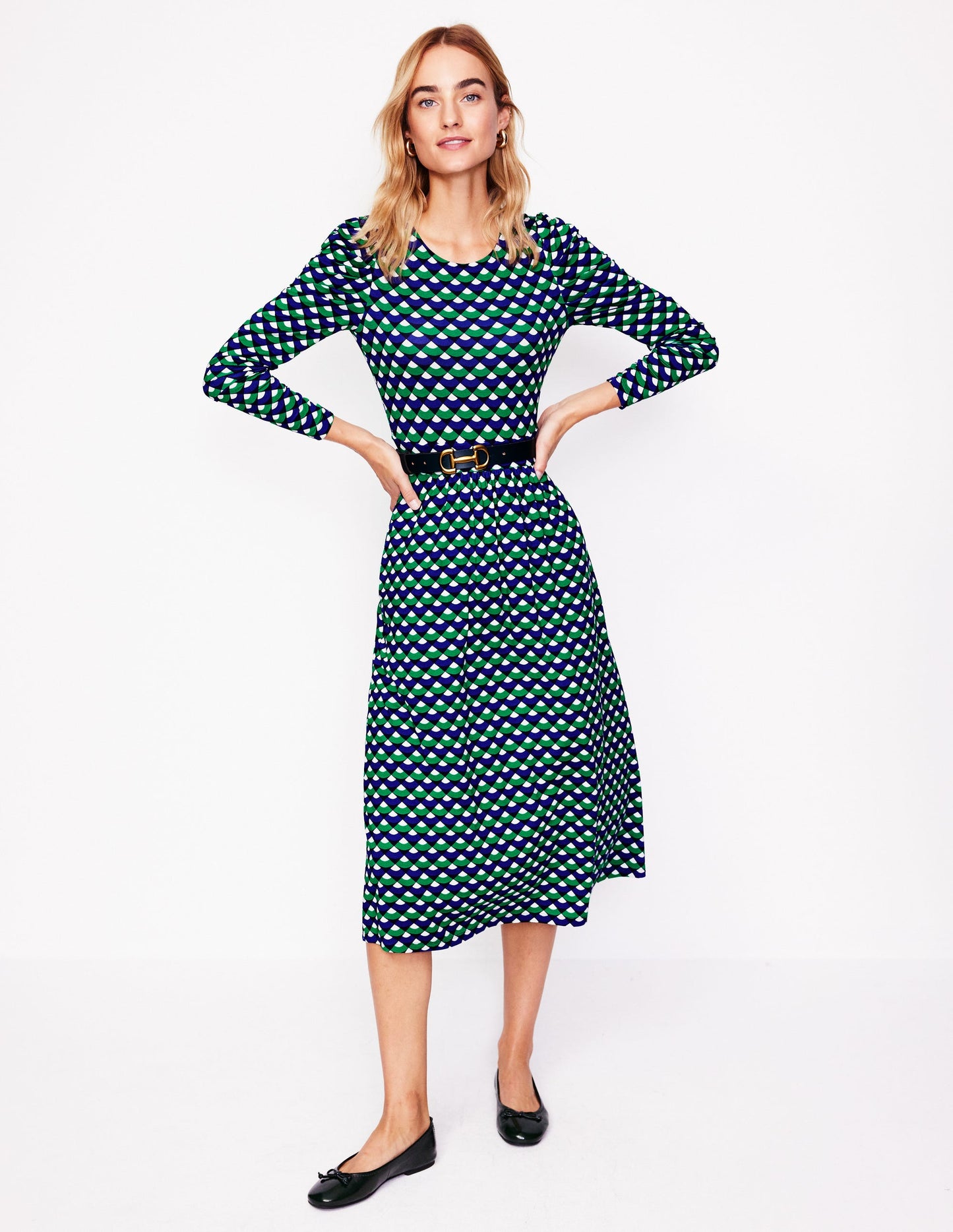 Puff Sleeve Blouson Dress-Rich Emerald, Arc Segment