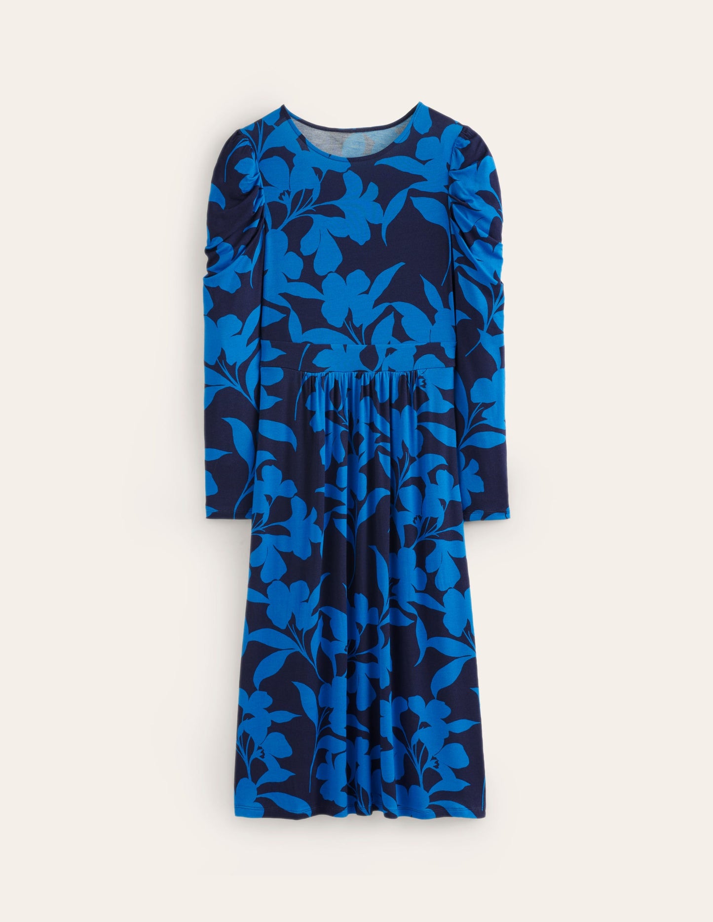 Puff Sleeve Blouson Dress-Navy, Silhouette Bloom