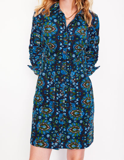 Flora Cord Shirt Dress-Kingfisher Blue, Bloom Trellis