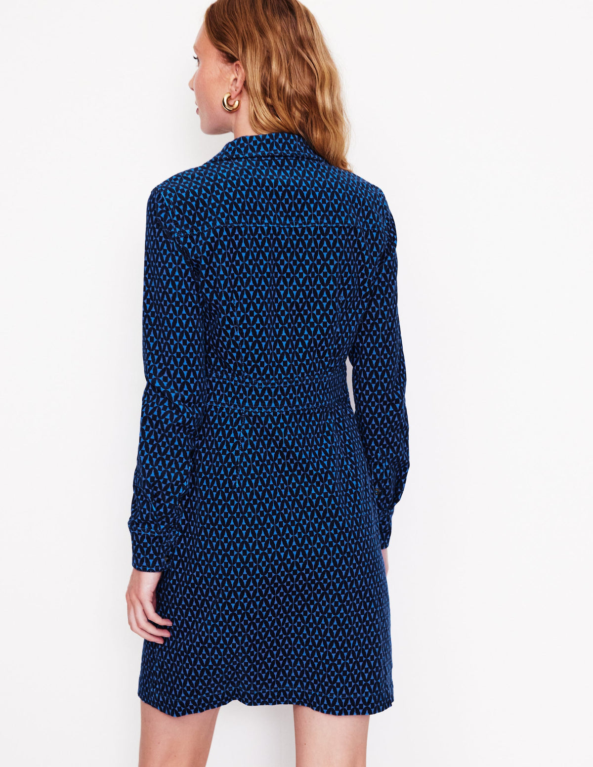 Robe-chemise Flora en velours côtelé-Bleu, motif Diamond Trellis - Image 3