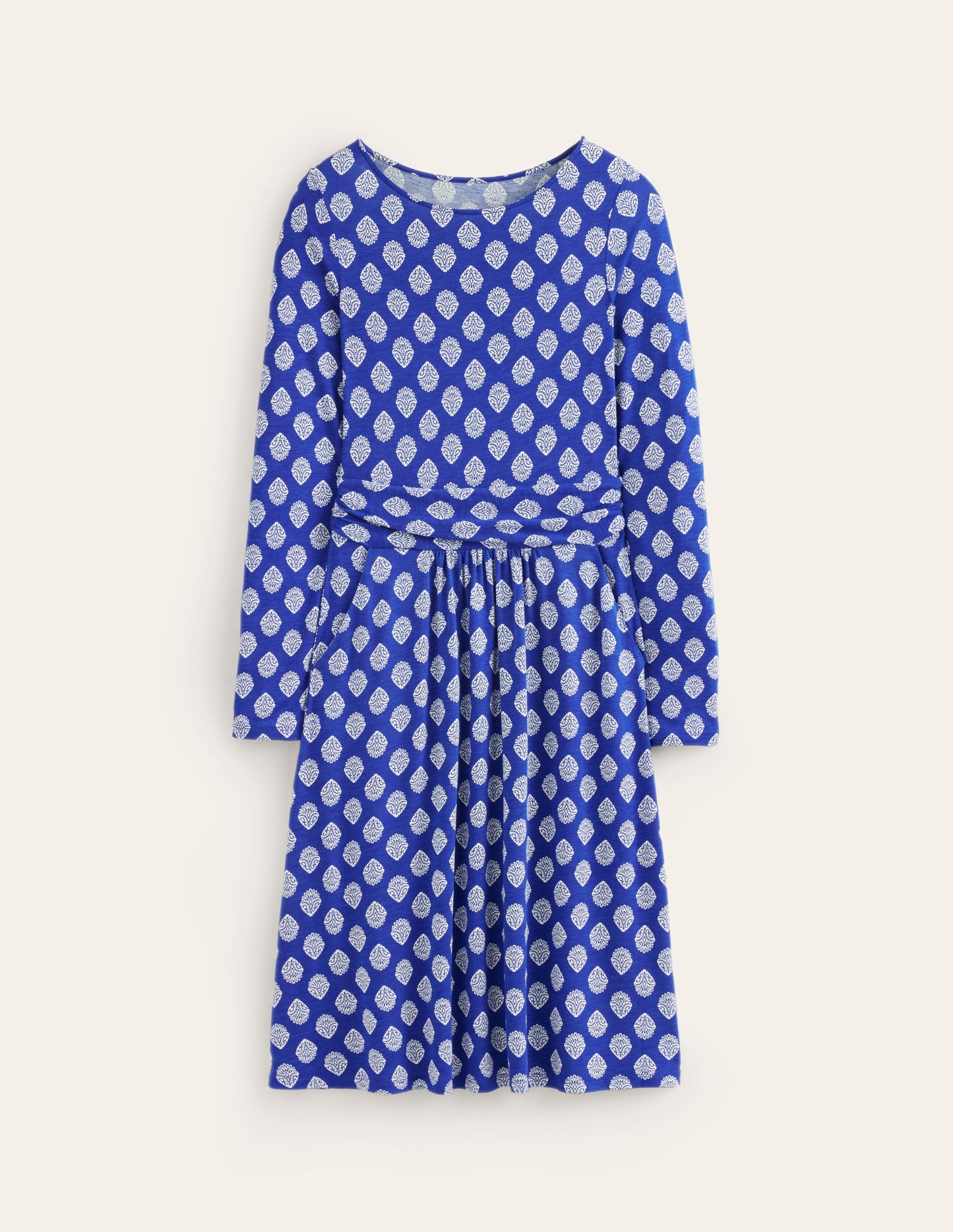 Robe Amelie à manches longues-Bleu mazarine, motif Ornate Stamp