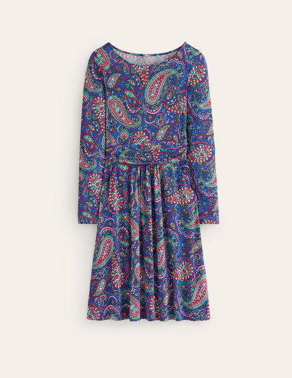 Amelie Langärmeliges Kleid-Blauhäher, Motiv Paisley Paradise