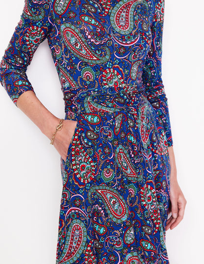 Amelie Langärmeliges Kleid-Blauhäher, Motiv Paisley Paradise