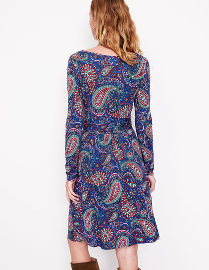 Amelie Langärmeliges Kleid-Blauhäher, Motiv Paisley Paradise