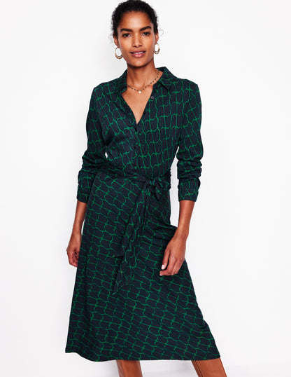 Laura Jersey Midi Shirt Dress-Rich Emerald, Owl Stamp