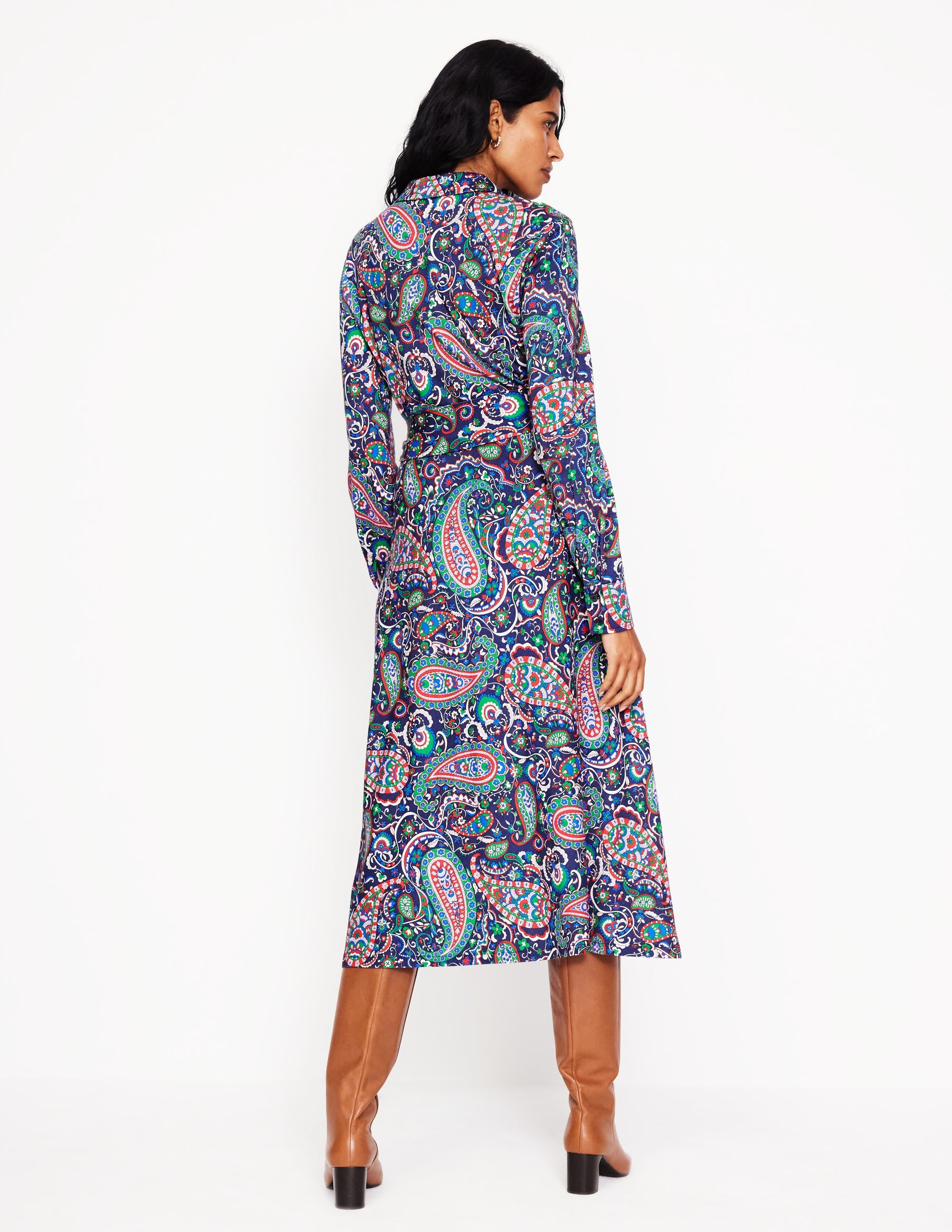 Laura Midi-Hemdblusenkleid aus Jersey-Marineblau, Paisley Paradies - Image 3