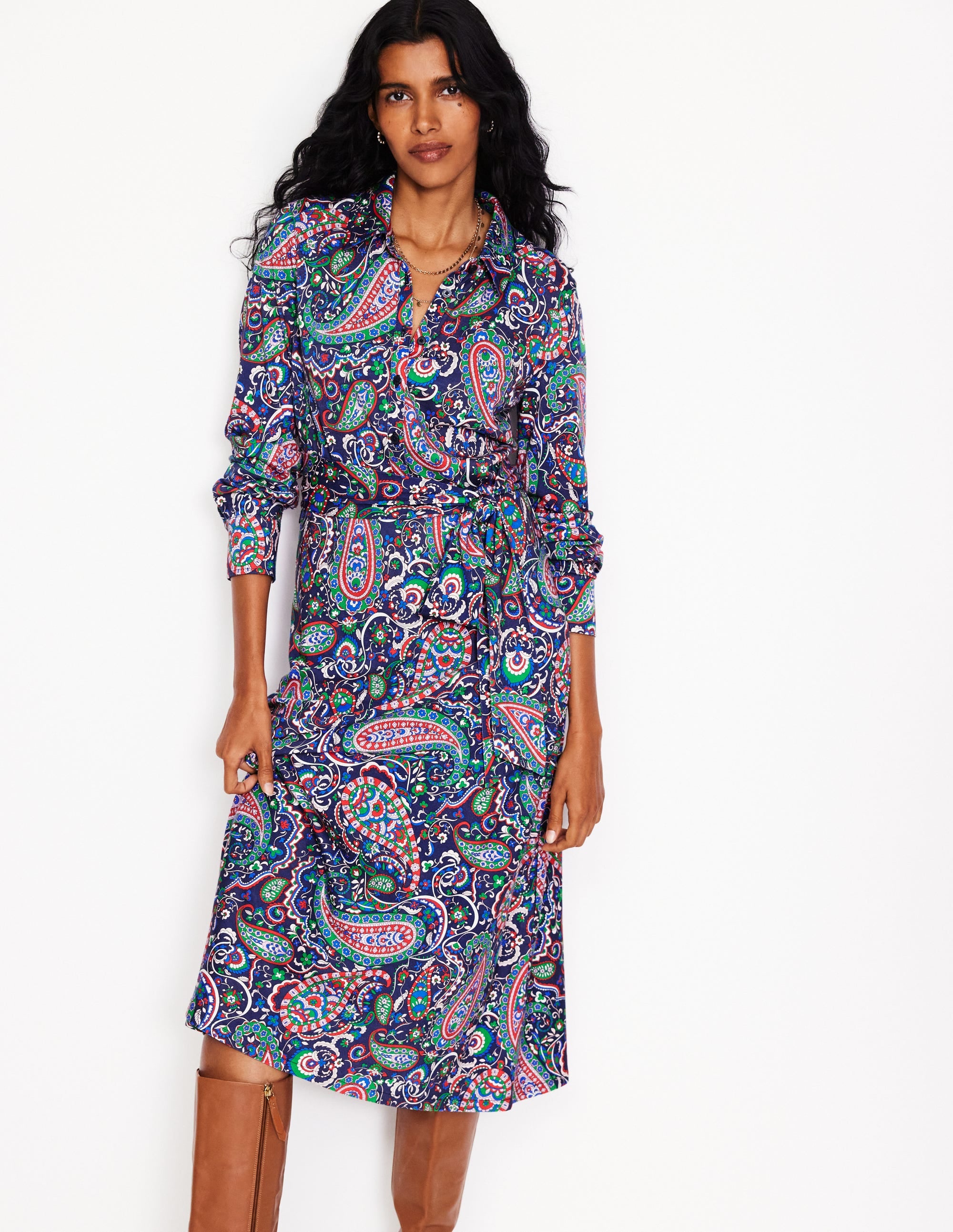 Laura Midi-Hemdblusenkleid aus Jersey-Marineblau, Paisley Paradies - Image 4