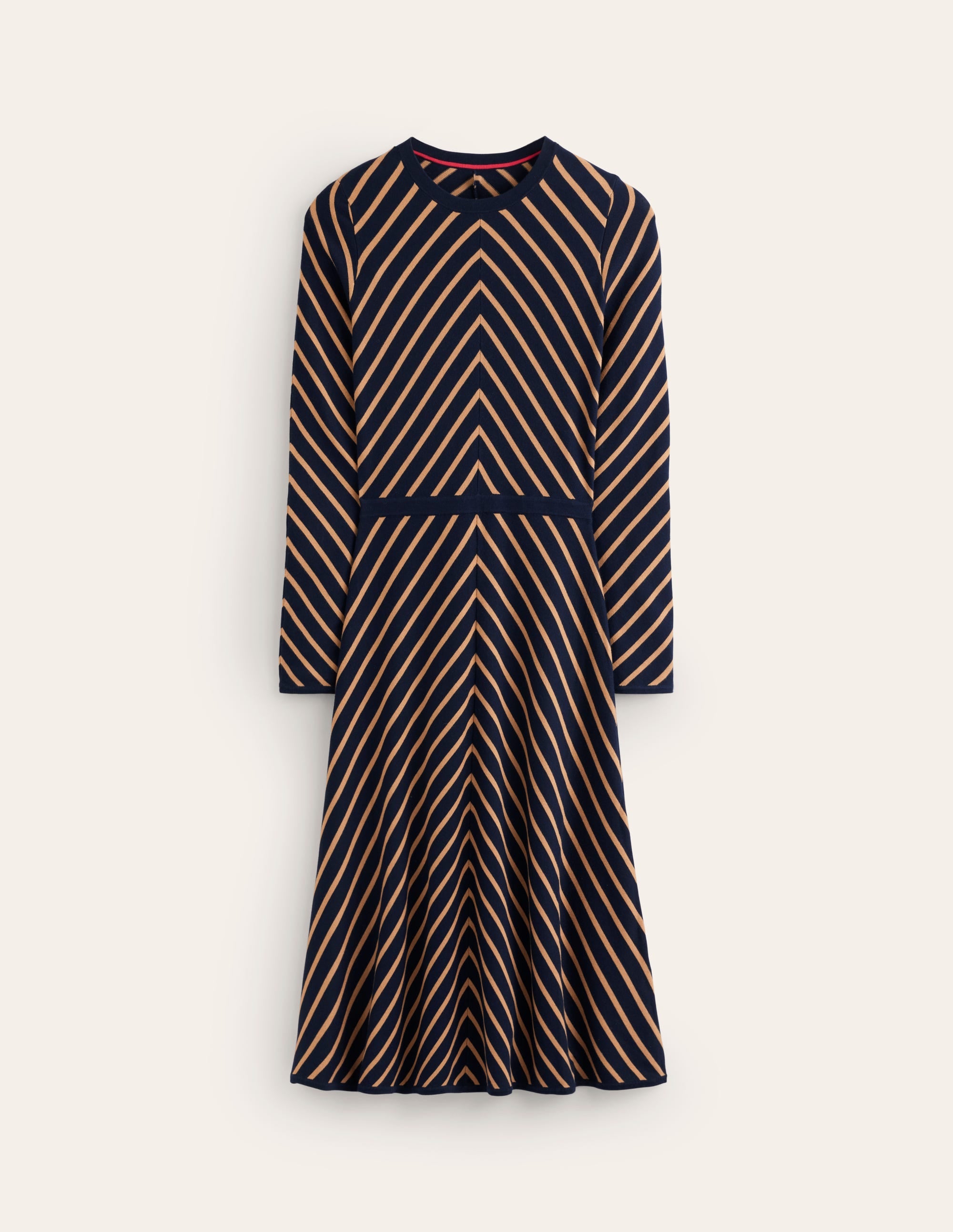 Maria Midi-Strickkleid-Marineblau, Kamelbraun Streifen - Image 5