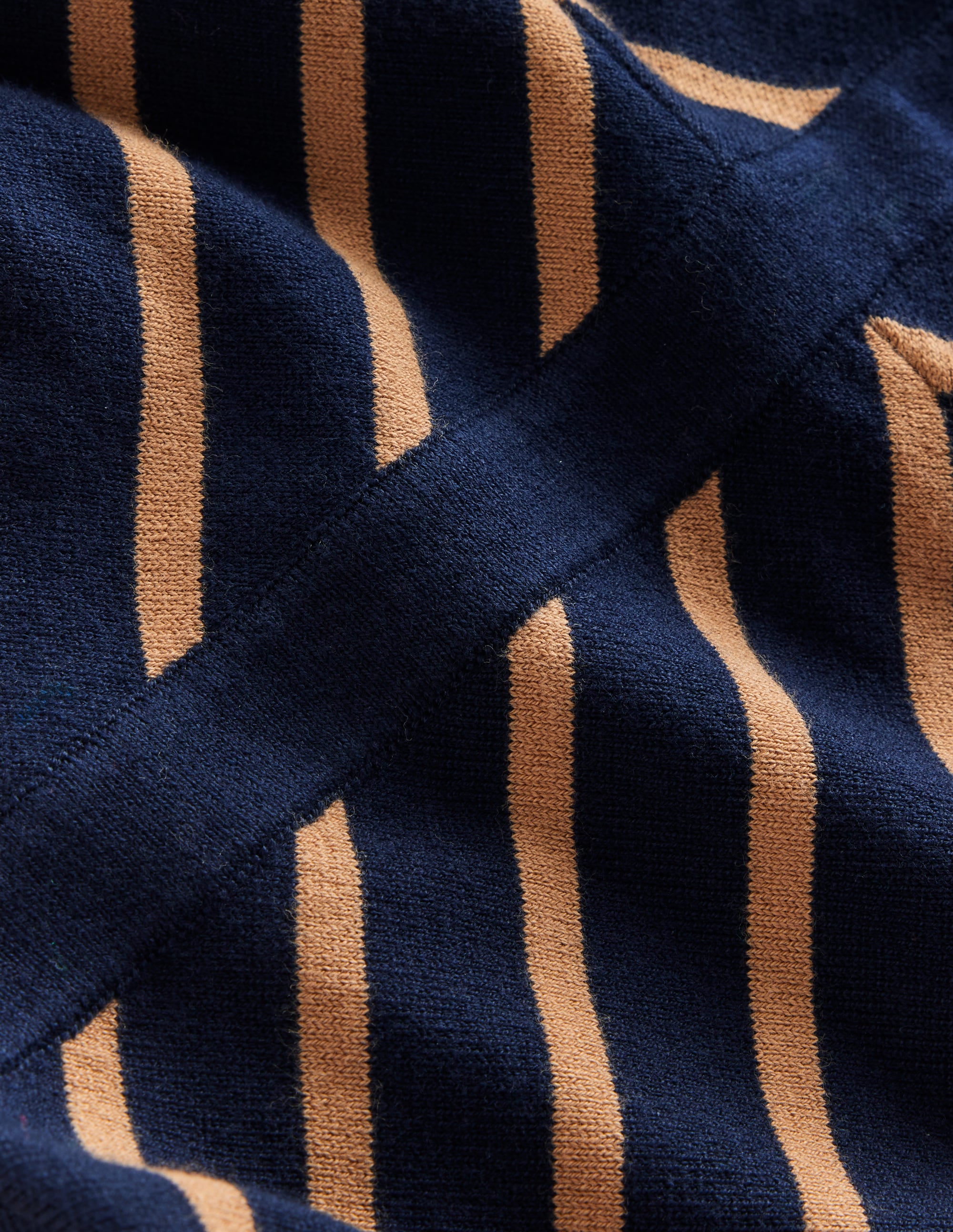 Maria Midi-Strickkleid-Marineblau, Kamelbraun Streifen - Image 6