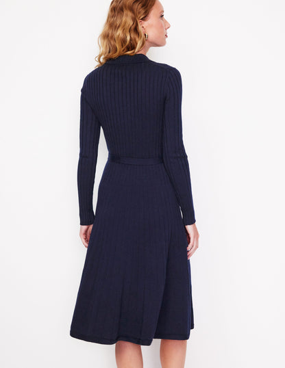 Rachel Knitted Shirt Dress-Navy