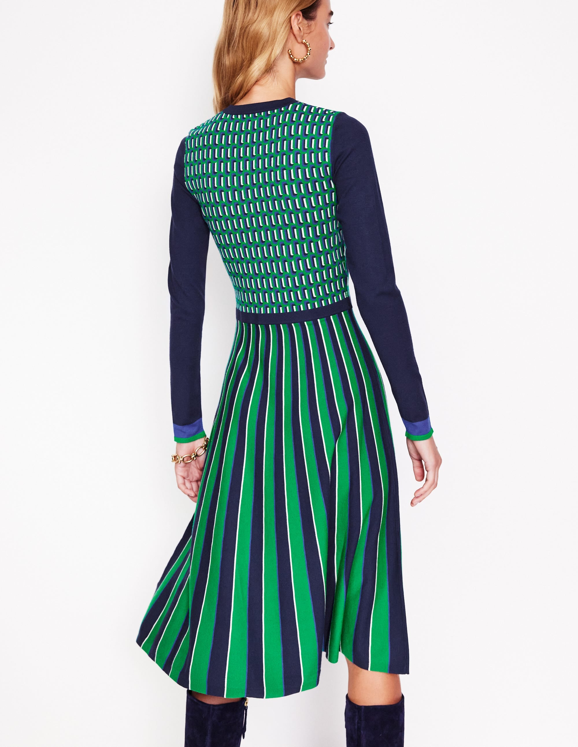 Maria Jacquard-Strickkleid-Sattes Smaragdgrün, Jacquard - Image 3