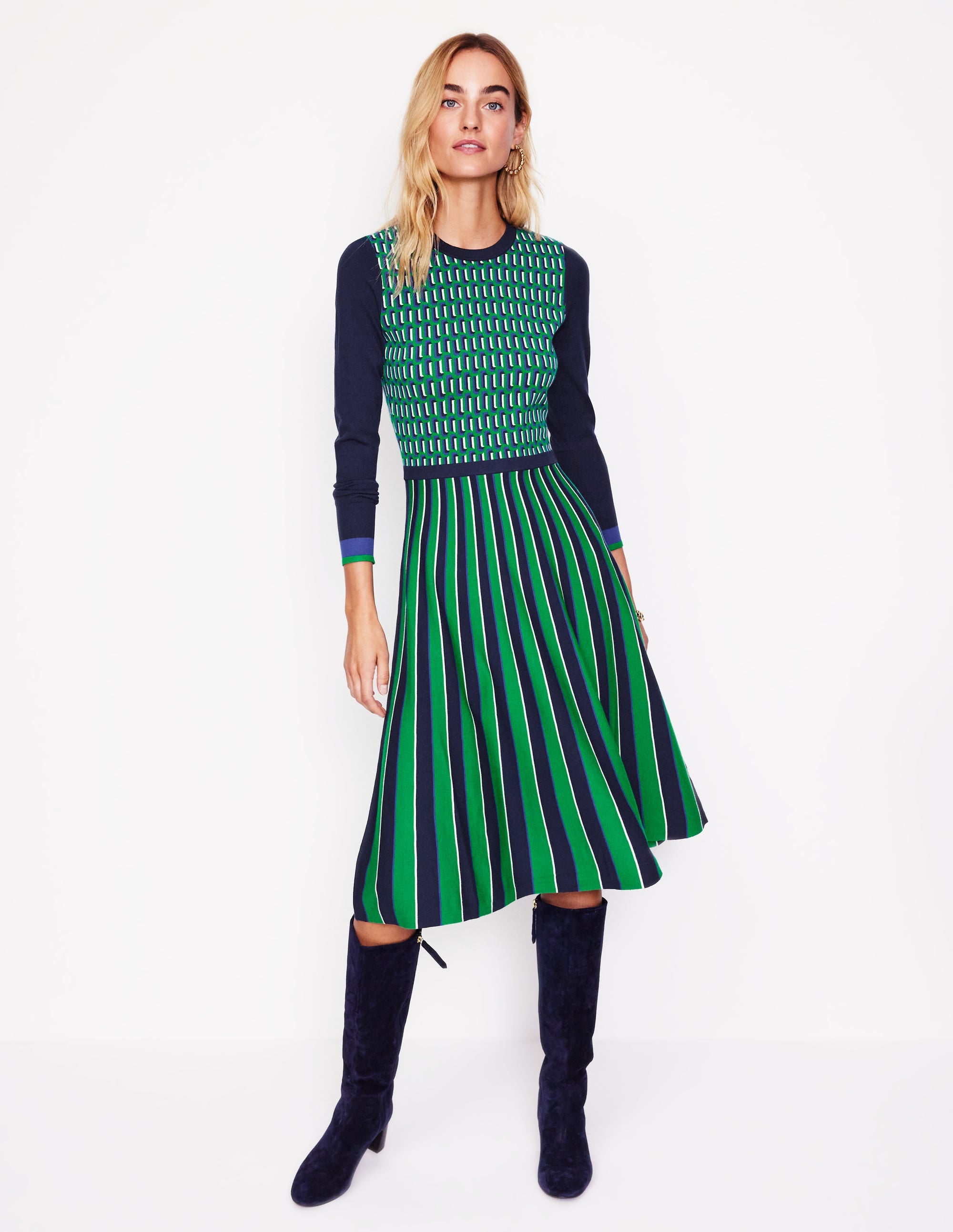 Maria Jacquard-Strickkleid-Sattes Smaragdgrün, Jacquard - Image 4
