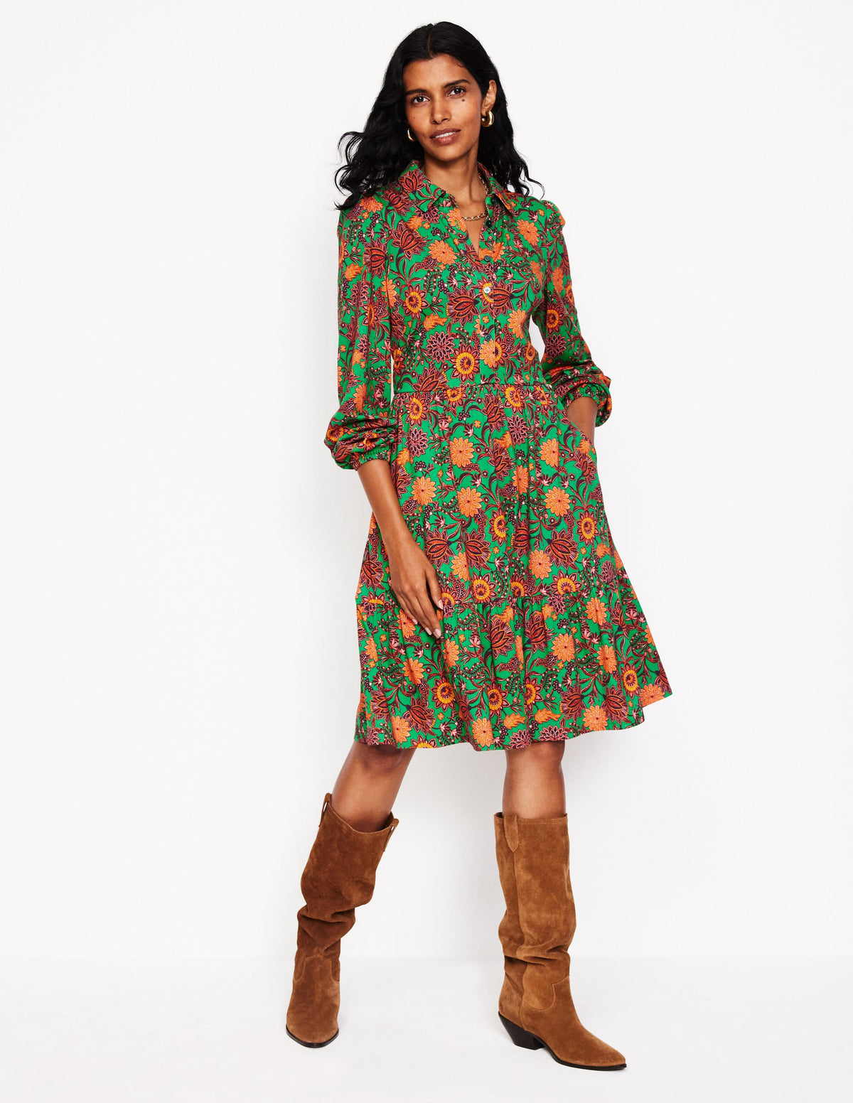 Jemima Gestuftes Jerseykleid-Sattes Smaragdgrün, dekorative Knospe - Image 2