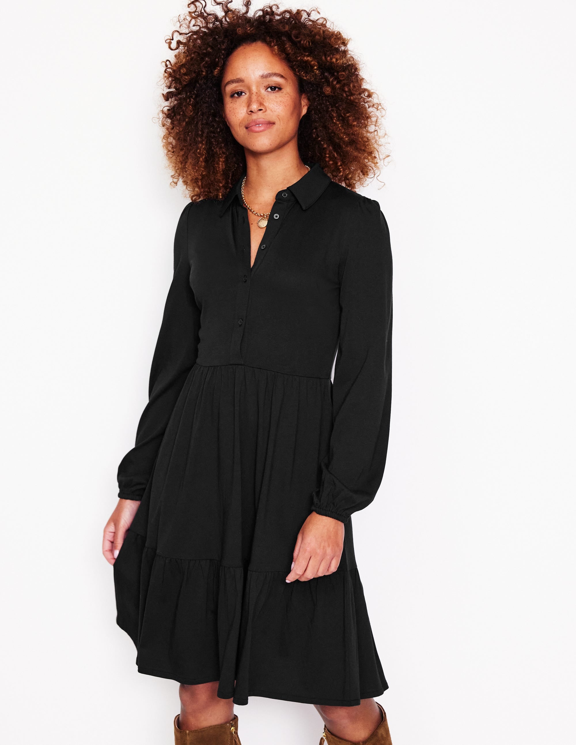 Robe Jemima en jersey à volants-Noir - Image 1