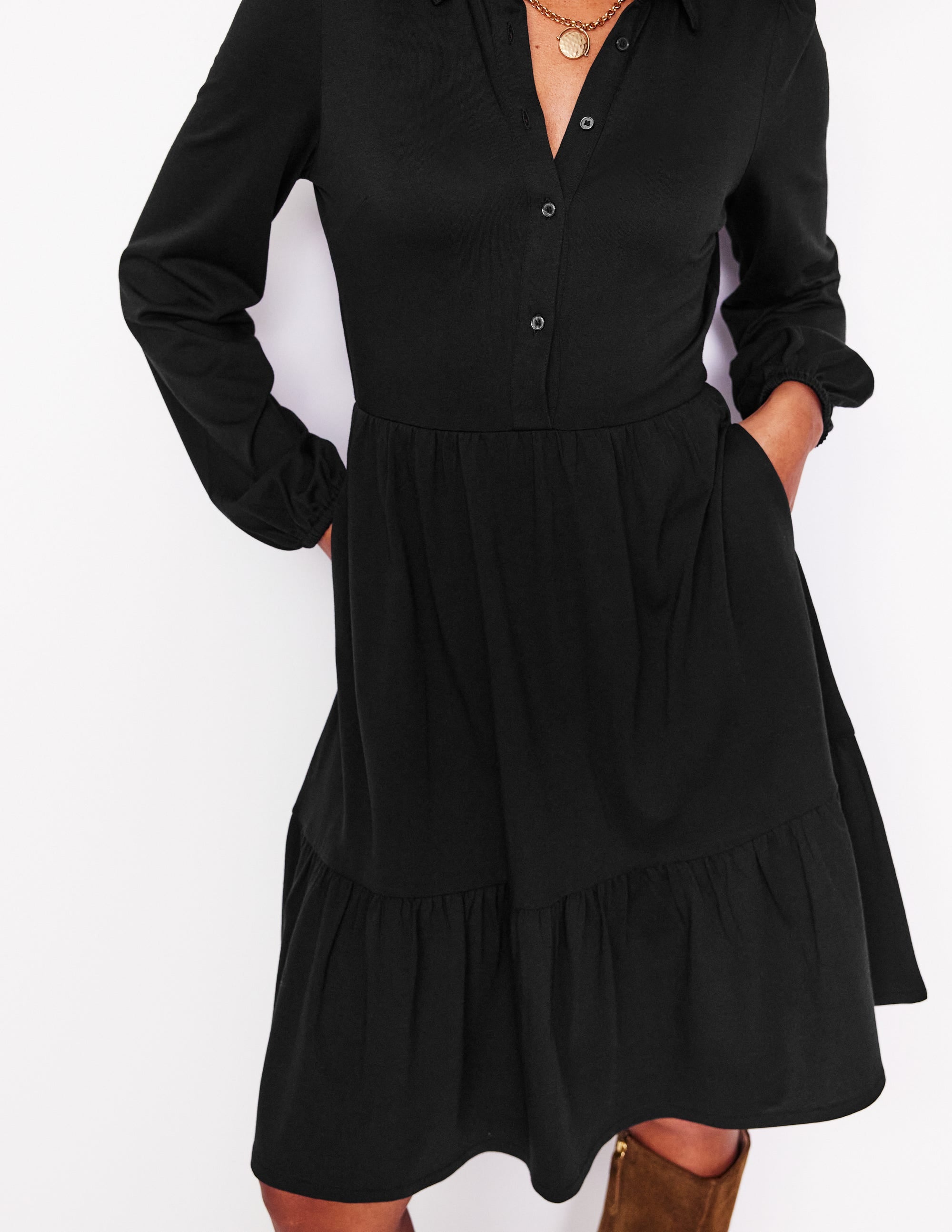 Robe Jemima en jersey à volants-Noir - Image 2