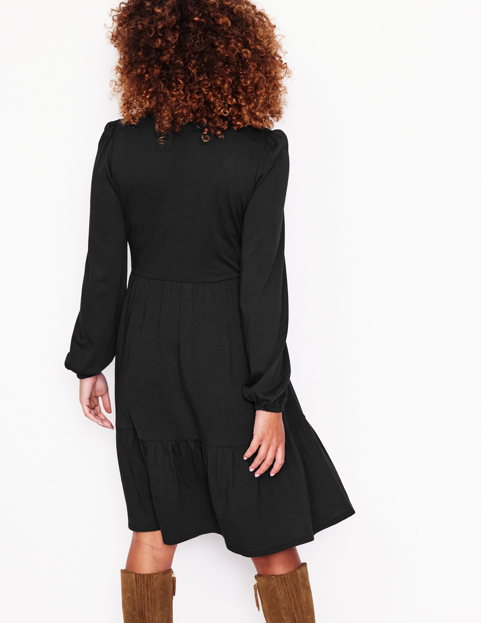 Robe Jemima en jersey à volants-Noir - Image 3