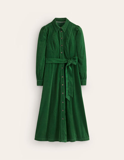 Aubrey Midi-Hemdblusenkleid aus Cord-Dunkelgrün-9