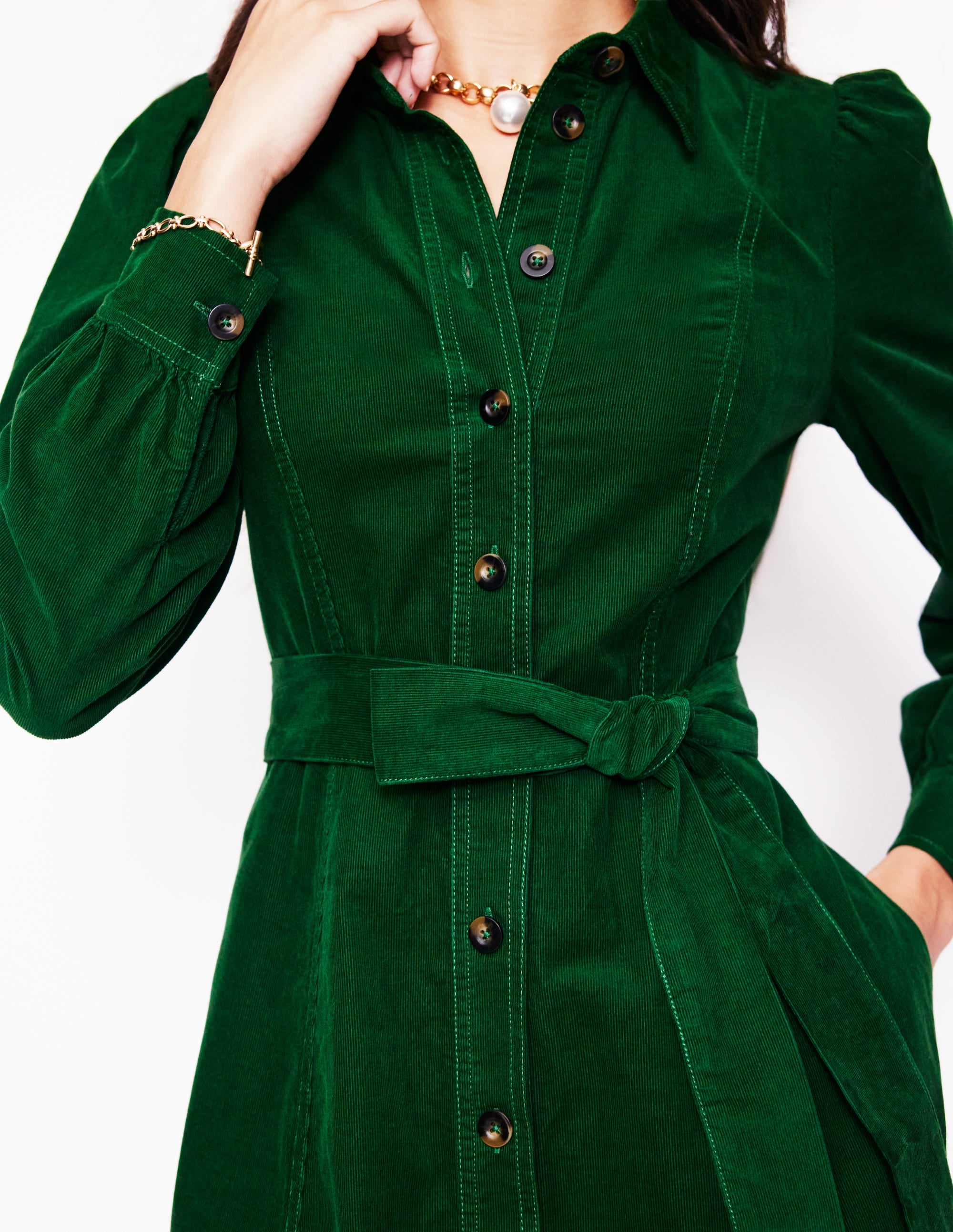 Robe-chemise midi Aubrey en velours côtelé-Canard - Image 2