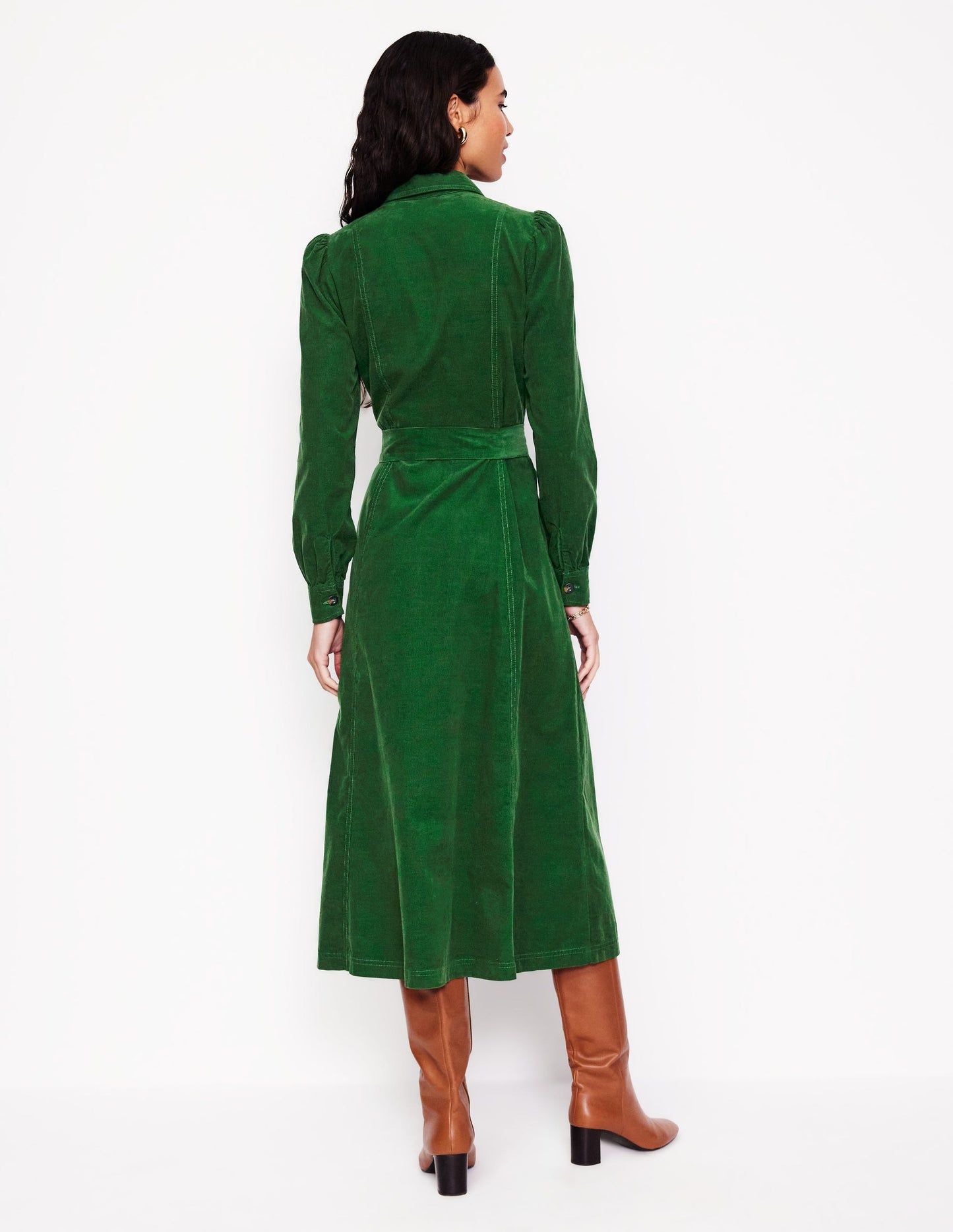 Aubrey Midi-Hemdblusenkleid aus Cord-Dunkelgrün