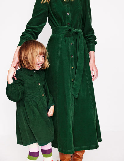 Aubrey Midi-Hemdblusenkleid aus Cord-Dunkelgrün-7