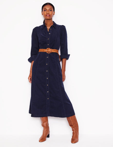 Aubrey Midi-Hemdblusenkleid aus Cord-Aqua Marine Marl