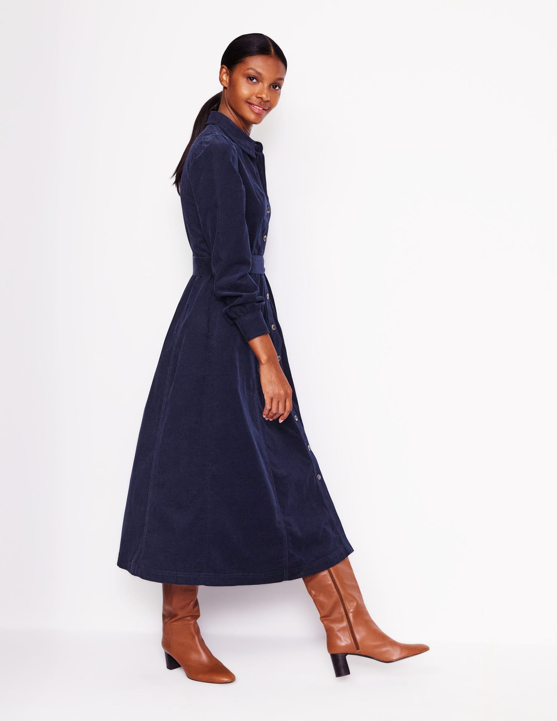Aubrey Midi-Hemdblusenkleid aus Cord-Aqua Marine Marl-4